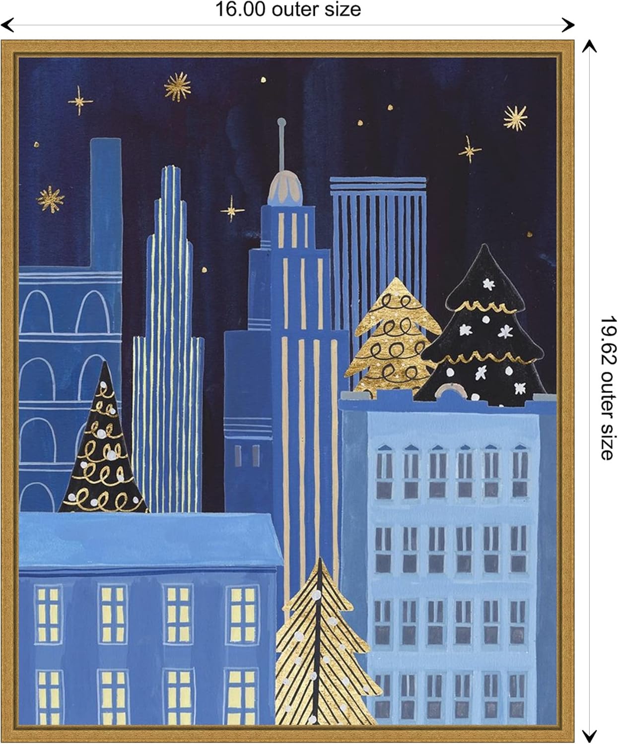 Holiday Night Blue and Gold Framed Canvas Wall Art