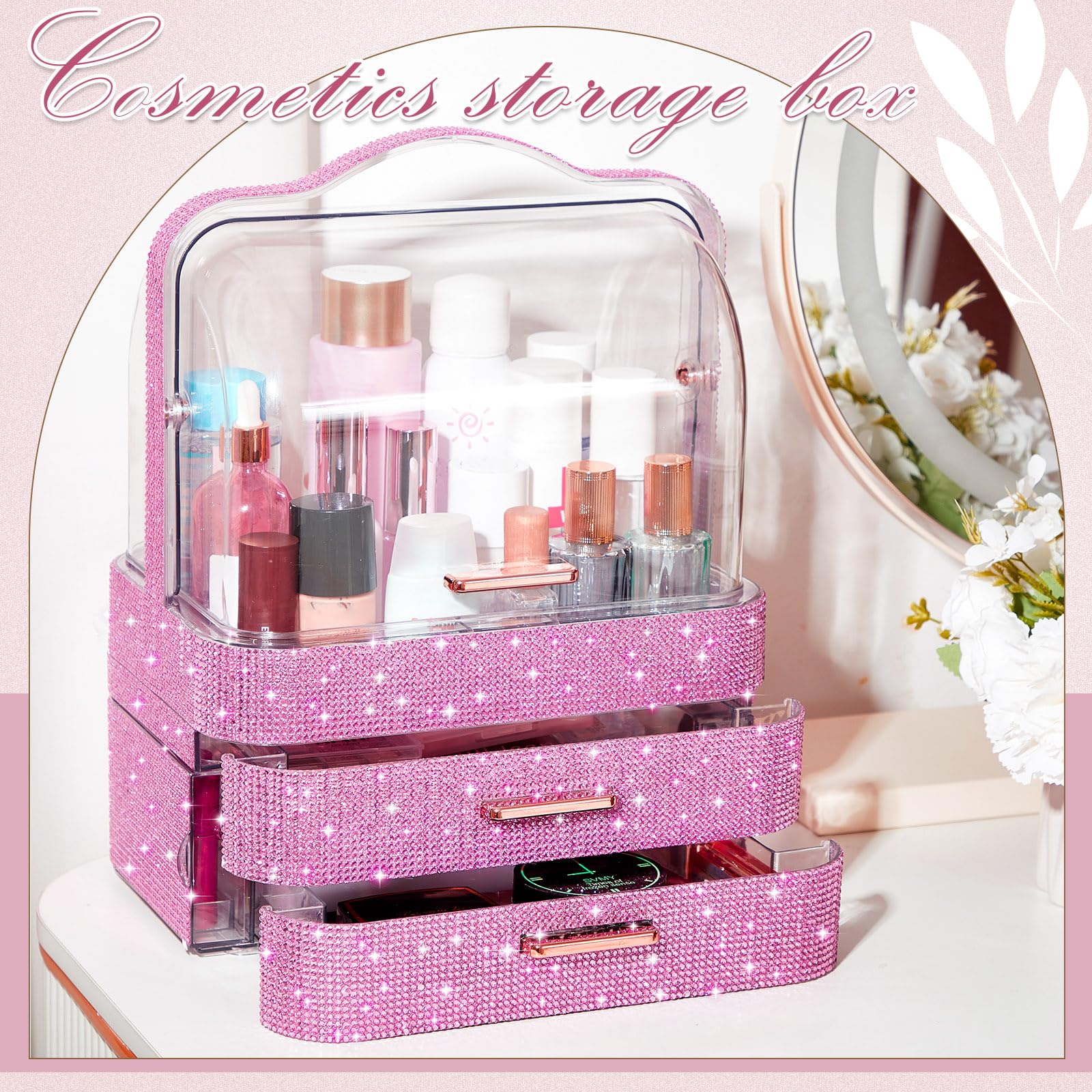 Honeydak Bling Make-up-Organizer für Muttertag, Krankenschwestern, Geburtstag, Geschenke, Kosmetik-Vitrinen mit transparenter Abdeckung, Hautpflege, Parfüm-Organizer für Arbeitsplatte, Schreibtisch