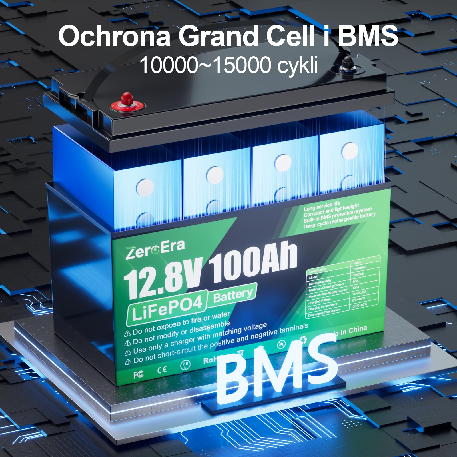 ZeroEra Bateria LiFePO4 12V 100Ah, Bateria Litowa 1280Wh Zzabezpieczeniem Przed Niską Temperaturą 100A BMS, Głęboki Cykl 10000-15000, Obsługuje Przełączanie Szeregowe/Równoległe(2*sztuk 100AH)