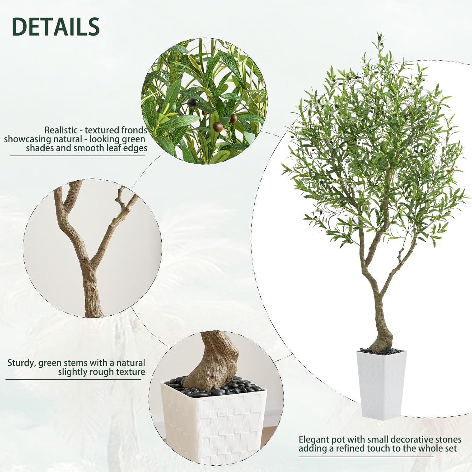 Olive Trees Artificial Indoor 7FT Tall Faux Olive Plants Silk Plant with White Planter, Artificial Plants Home Office Decor, Fake Olive Trees with Lifelike Fruits for Bedrooms Living Room