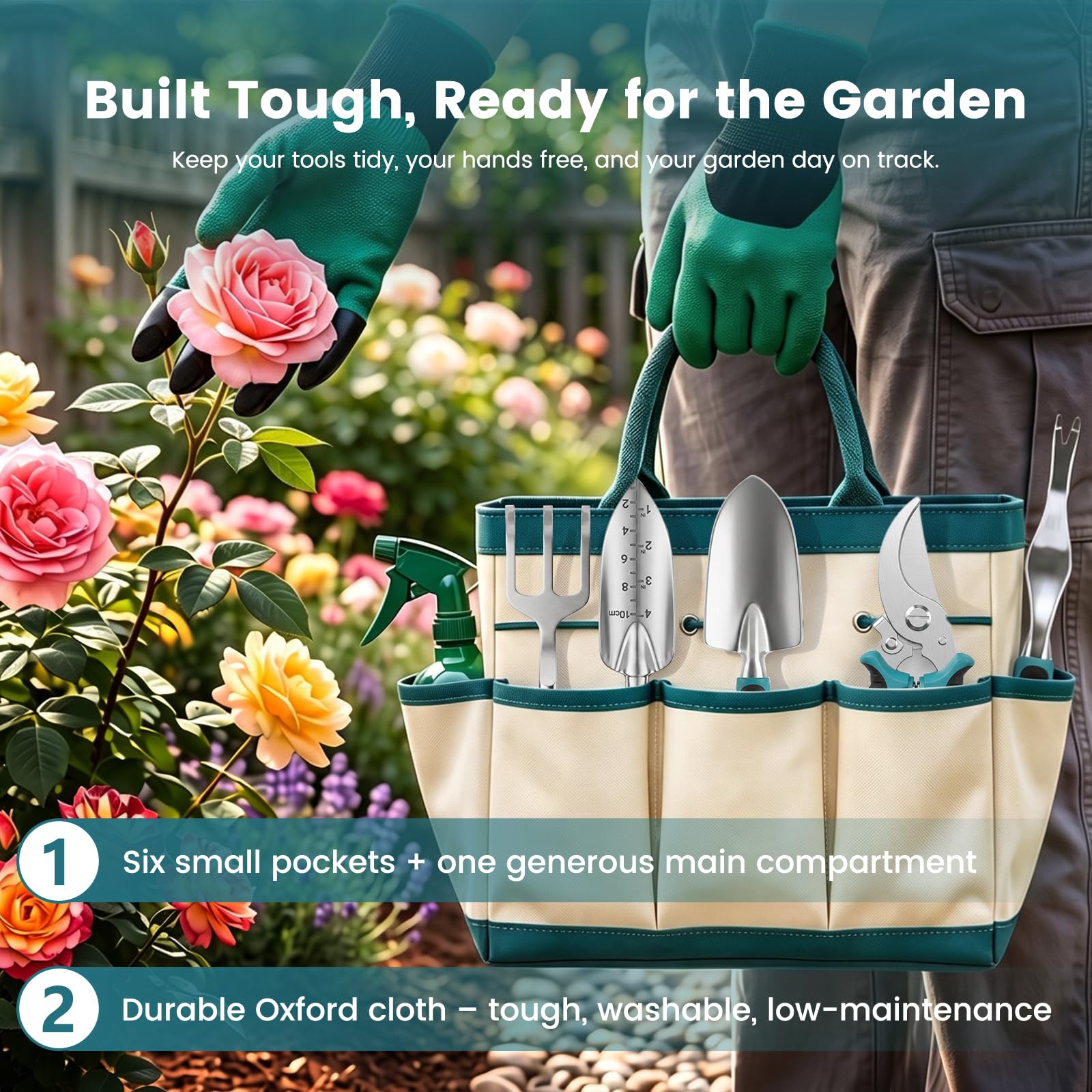 Set di attrezzi da giardinaggio con borsa, cazzuole e cesoie, 10