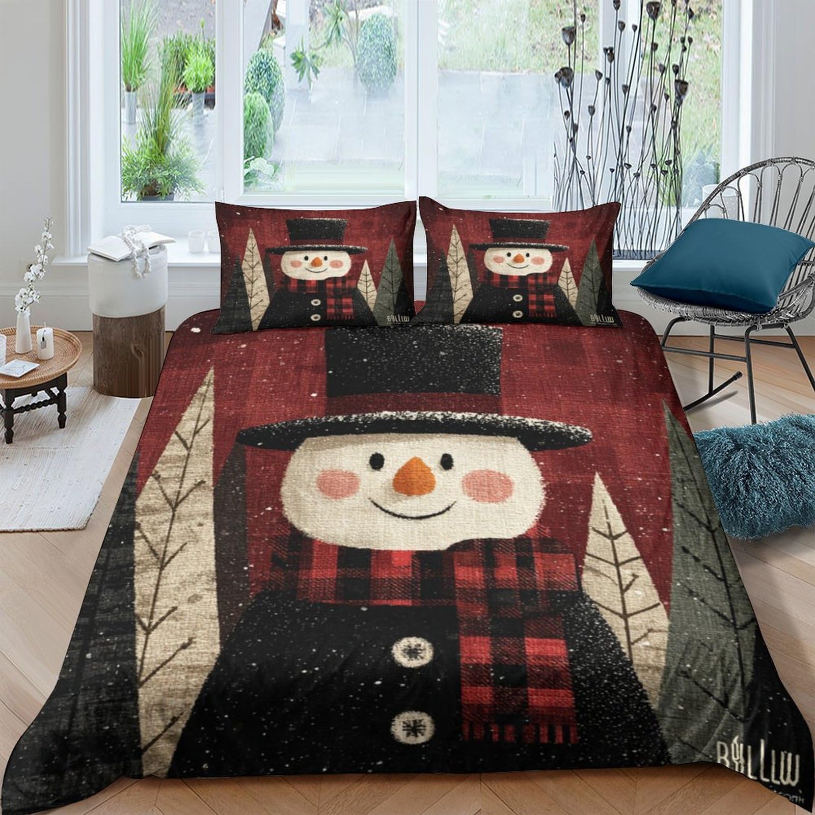Ctjqhvkz Style-9 3D Printed Snowman Plaid Fitted Sheet Microfiber Soft Red Black Winter Bed Cover For Bedroom Dorm Mattress Decor Single（135X200cm）