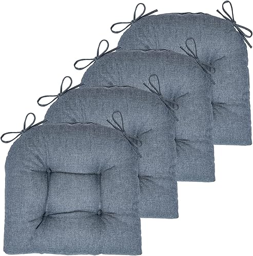 Miniatura 8 de Cojines para sillas de comedor, paquete de 4 cojines suaves y cómodos con lazos, cojines de asiento para sillas de cocina, comedor (paquete de 4