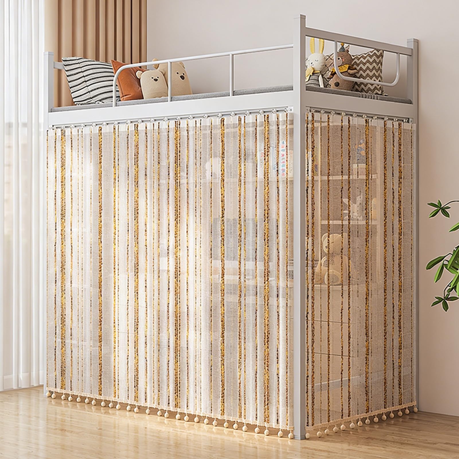 Cortinas de lino para litera en somieres individuales ajustables con rieles deslizantes