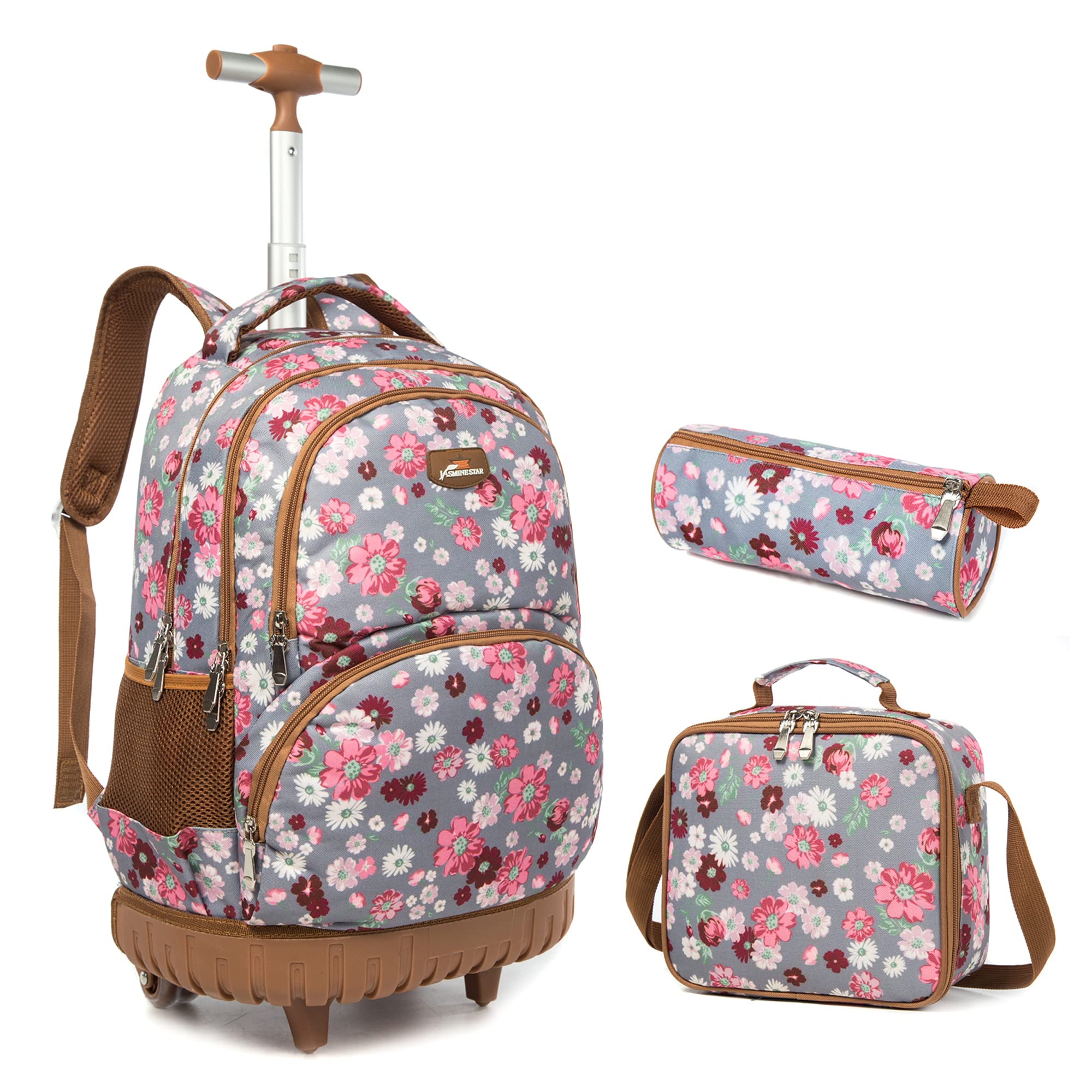 Buy JasminestarRolling Backpack 18 inch Wheeled Kids Backpack with Lunch Bag and Pencil Case for