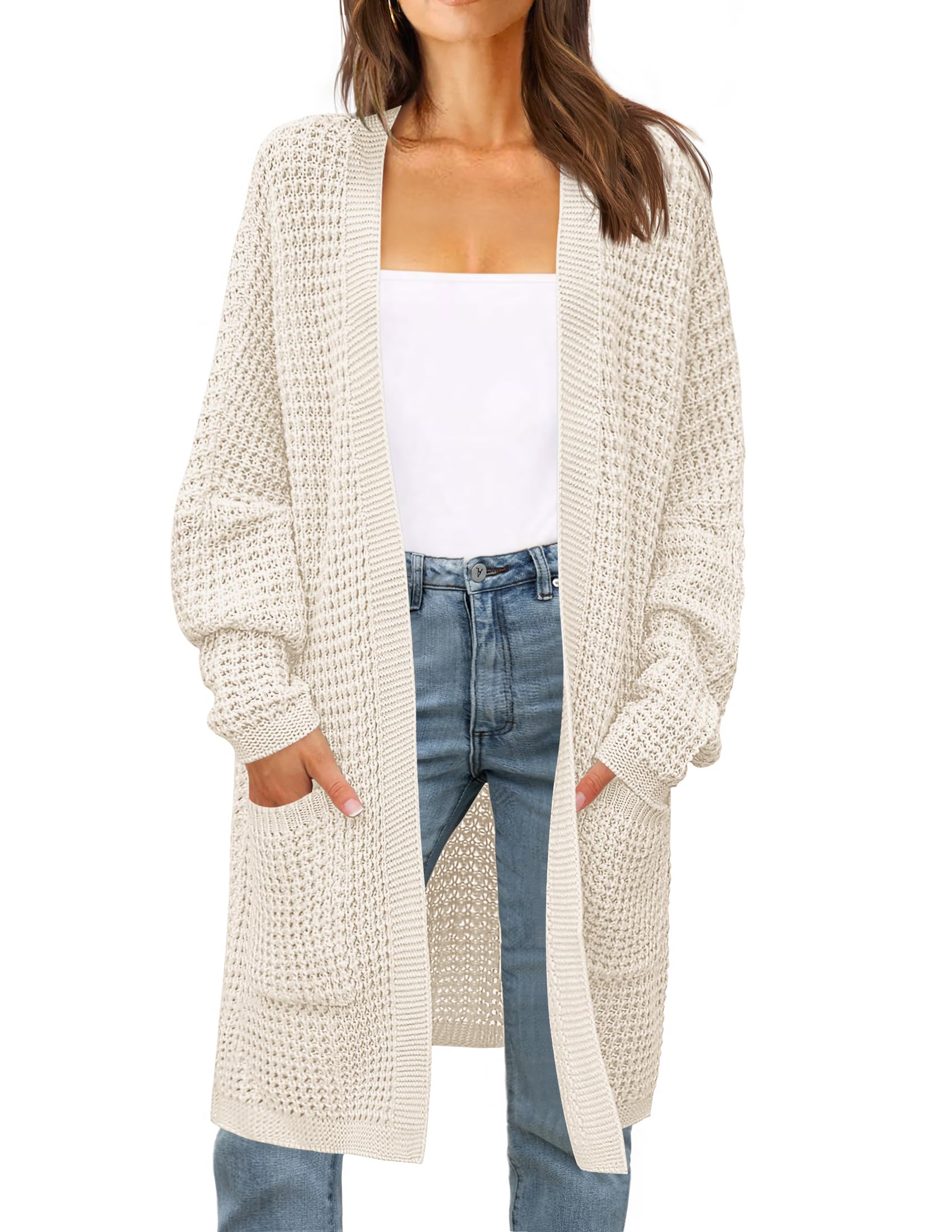 ZESICA Women's Fall 2025 Long Batwing Sleeve Open Front Chunky Knit Cardigan Sweater