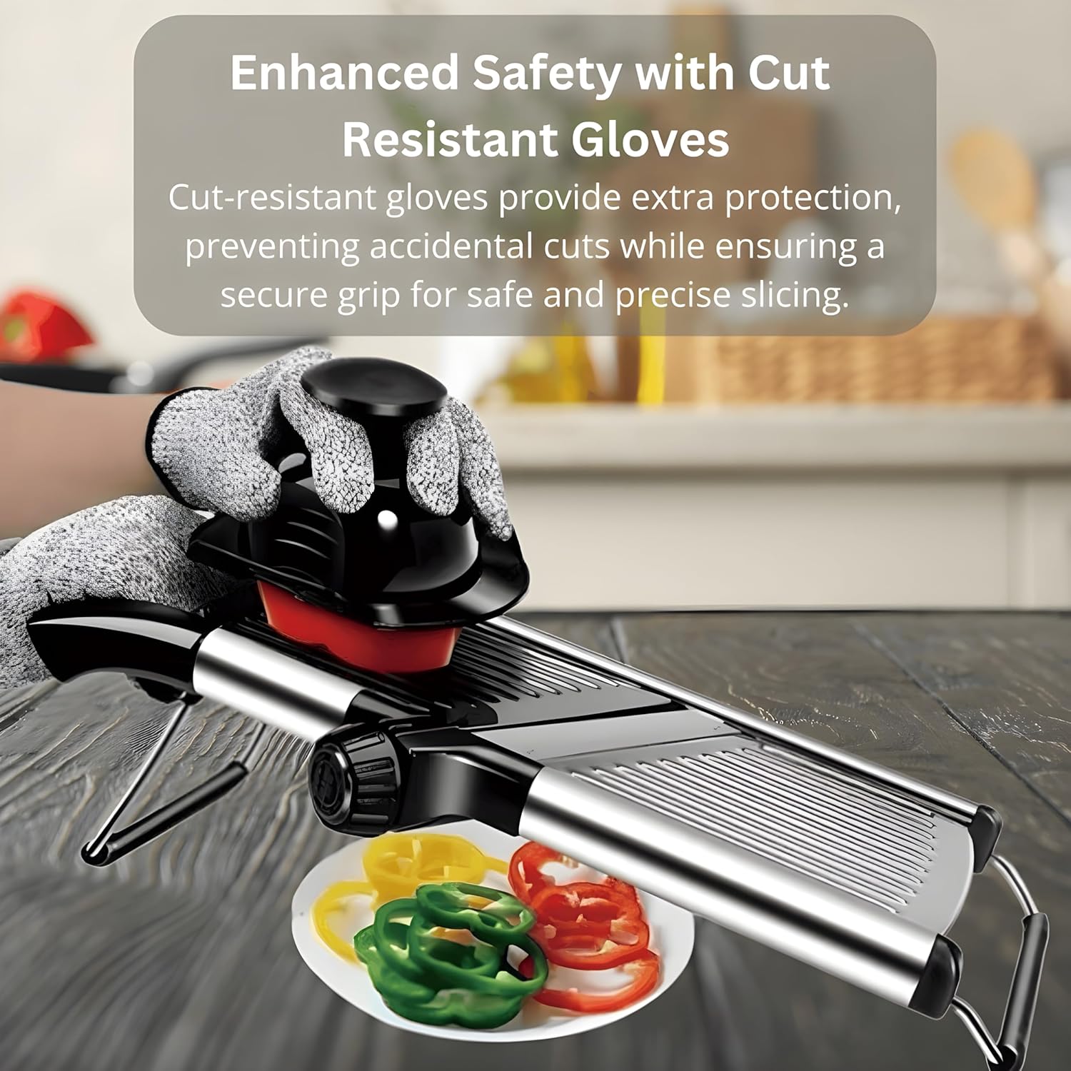 Mandoline Slicer for Kitchen, Adjustable Stainless Steel Mandoline Food Slicer with Julienne Blades, Multifunctional Vegetable Cutter, Potato, Onion, Cucumber, Tomato Slicer with Cut-Resistant Gloves