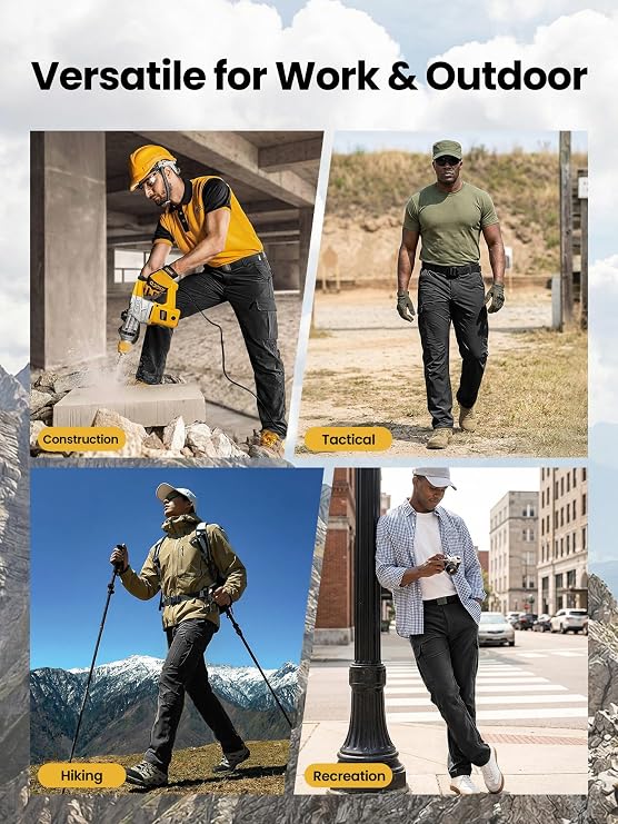 Men's Tactical Cargo Pants Ripstop Durable Stretch Waterproof Multi-Pocket Lightweight Breathable for Work Hiking