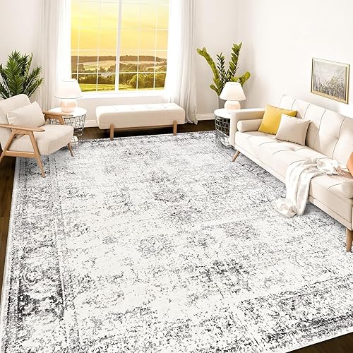 Istana 9x12 Rug - White Cream/Grey Living Room Rug -