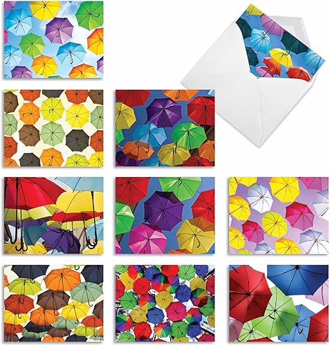 The Best Card Company Juego de 10 notas de agradecimiento surtidas de 4 x 5.12 pulgadas con sobres (10 diseños, 1 cada uno) Paraguas volantes 10