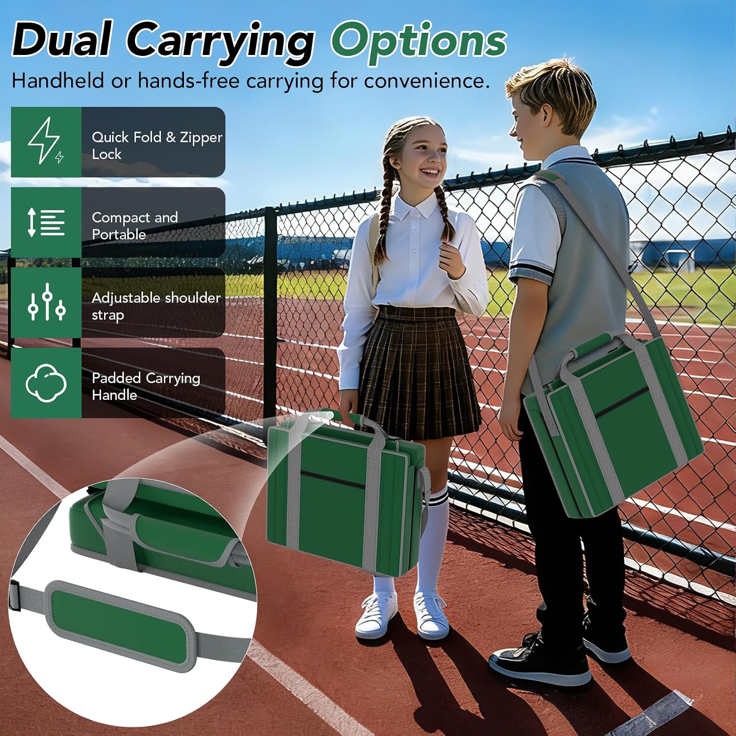 Stadium Seats with Back Support 1PACK Adjustable Bleacher Chairs with Back and Cushion Bleacher Seat with Cup Holder, Carry Handle & Shoulder Strap for Outdoor Sports Events, Picnics