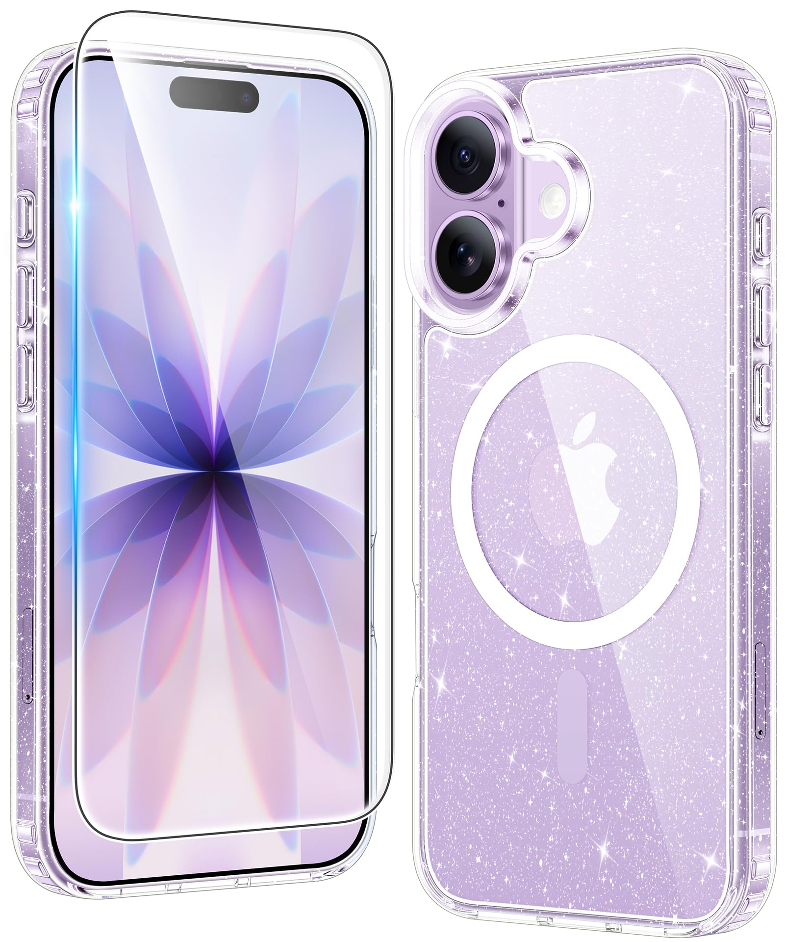 FNTCASE for iPhone 17 Glitter Case Compatible with Magsafe Clear Phonecase | Screen Protector, Military Grade Drop Protection, Slim Magnetic Phone Cases, Shockproof Bumper, Transparent Cell Cover