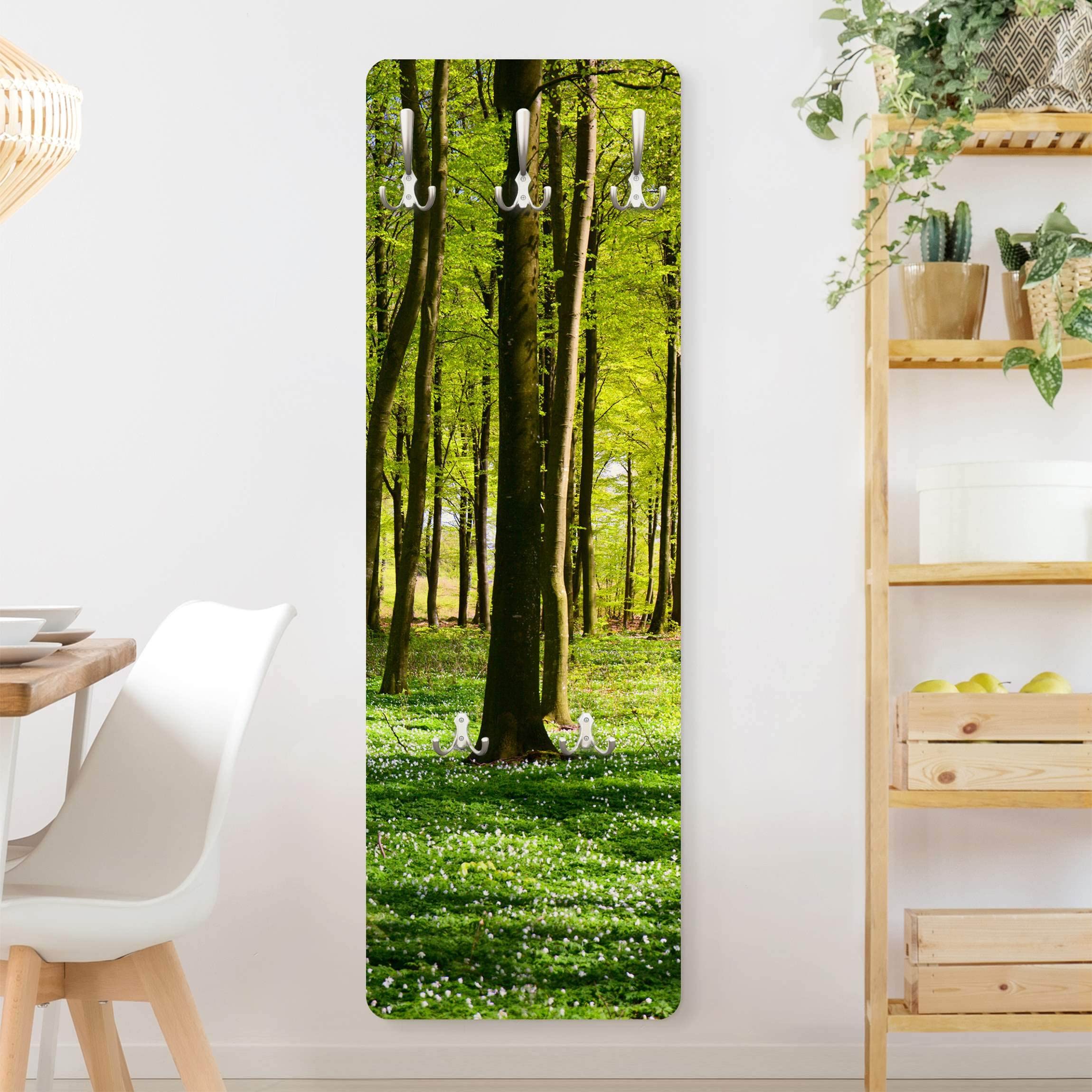 Wandgarderobe inkl. 5 Haken Wald Bäume platzsparendes Design - Made in Germany - Motiv Modern Flurgarderobe grün schmal Garderobenpaneel 2664