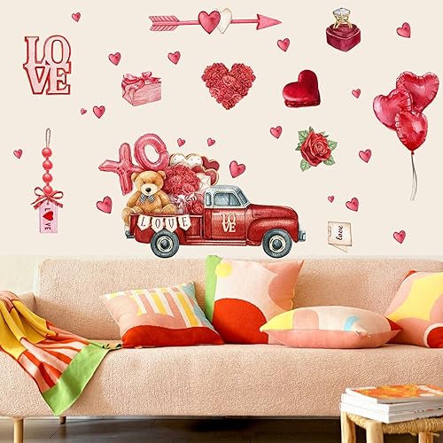 Calcomanías de pared de amor para el día de San Valentín calcomanías de pared con forma de globo rojo calcomanías románticas de corazón para ventana