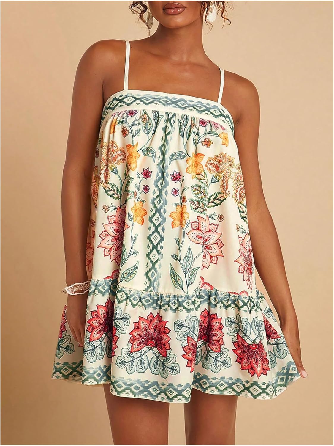 SOLY HUX Women's Boho Sundresses Floral Print Sleeveless Beach Vacation Flowy Mini Dress - Image 5