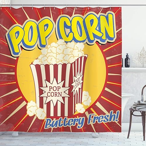 Ambesonne Cortina de ducha retro, estilo vintage con estampado comercial de maíz estilo grunge, película de cine a la antigua, juego de decoración