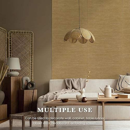 Miniatura 4 de GoDear Design Papel tapiz sintético tejido natural para remodelación del hogar y proyectos de bricolaje, tela texturizada de bambú sintético para