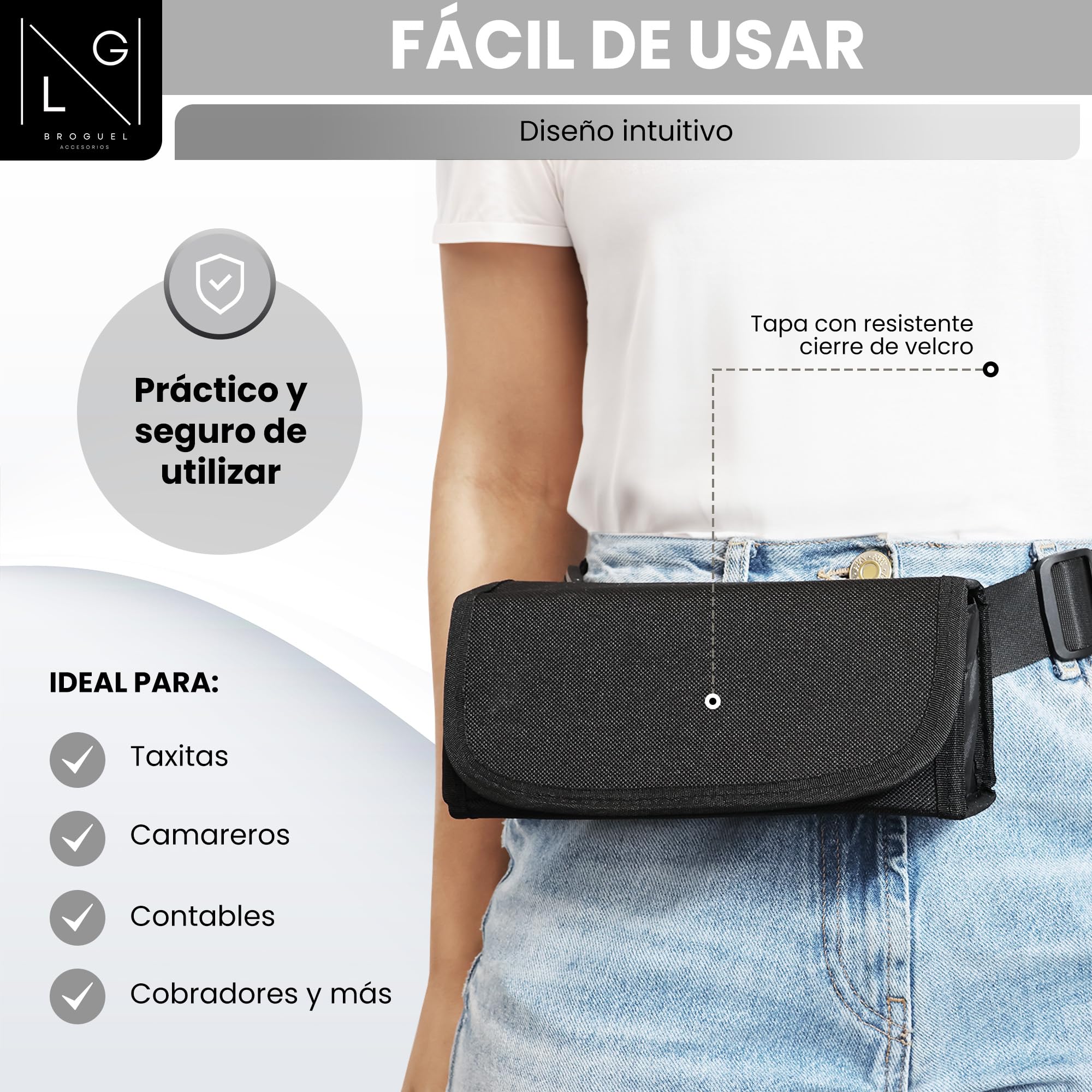 Porte-monnaie Taxi Sac Banane Serveur Organisateur de Pièces Noir Unisexes-Adultes
