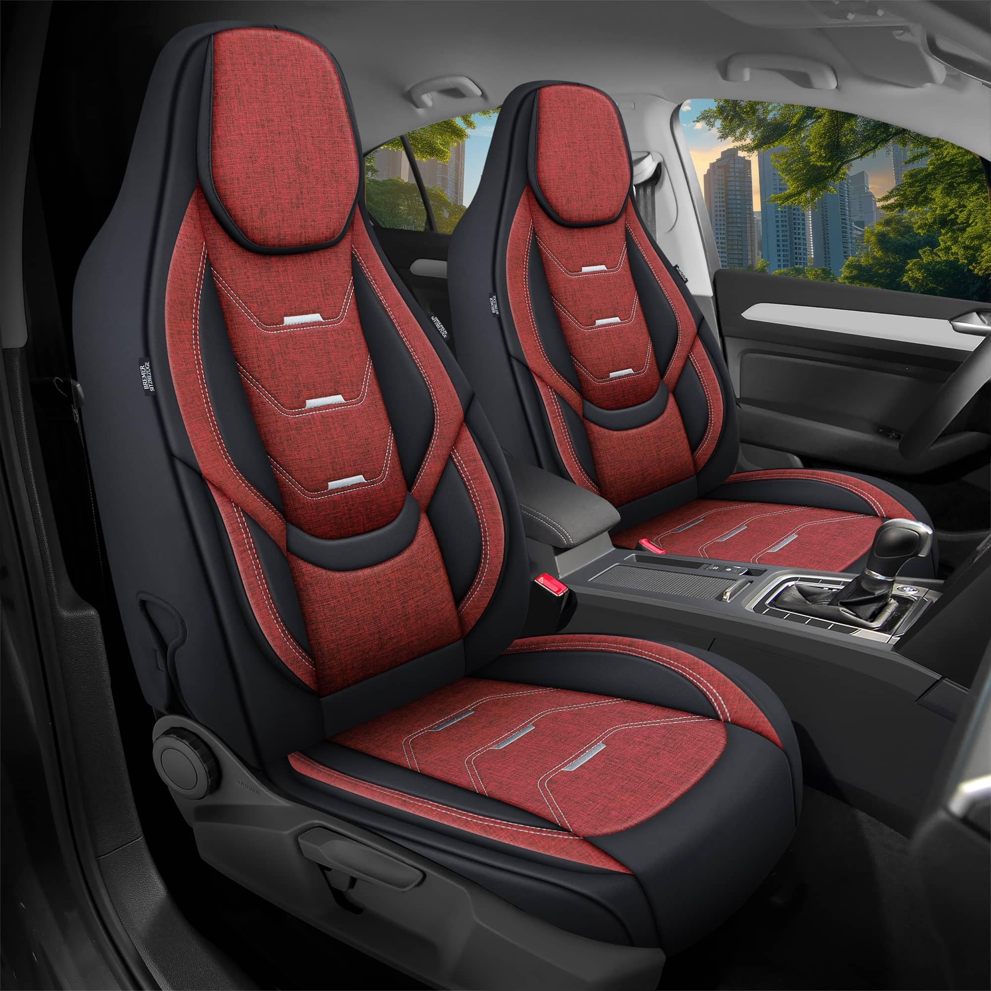 BREMER SITZBEZÜGE Audi Q3 8U rok produkcji 2011-18 kompatybilne pokrowce w kolorze czarnym/bordowym H2