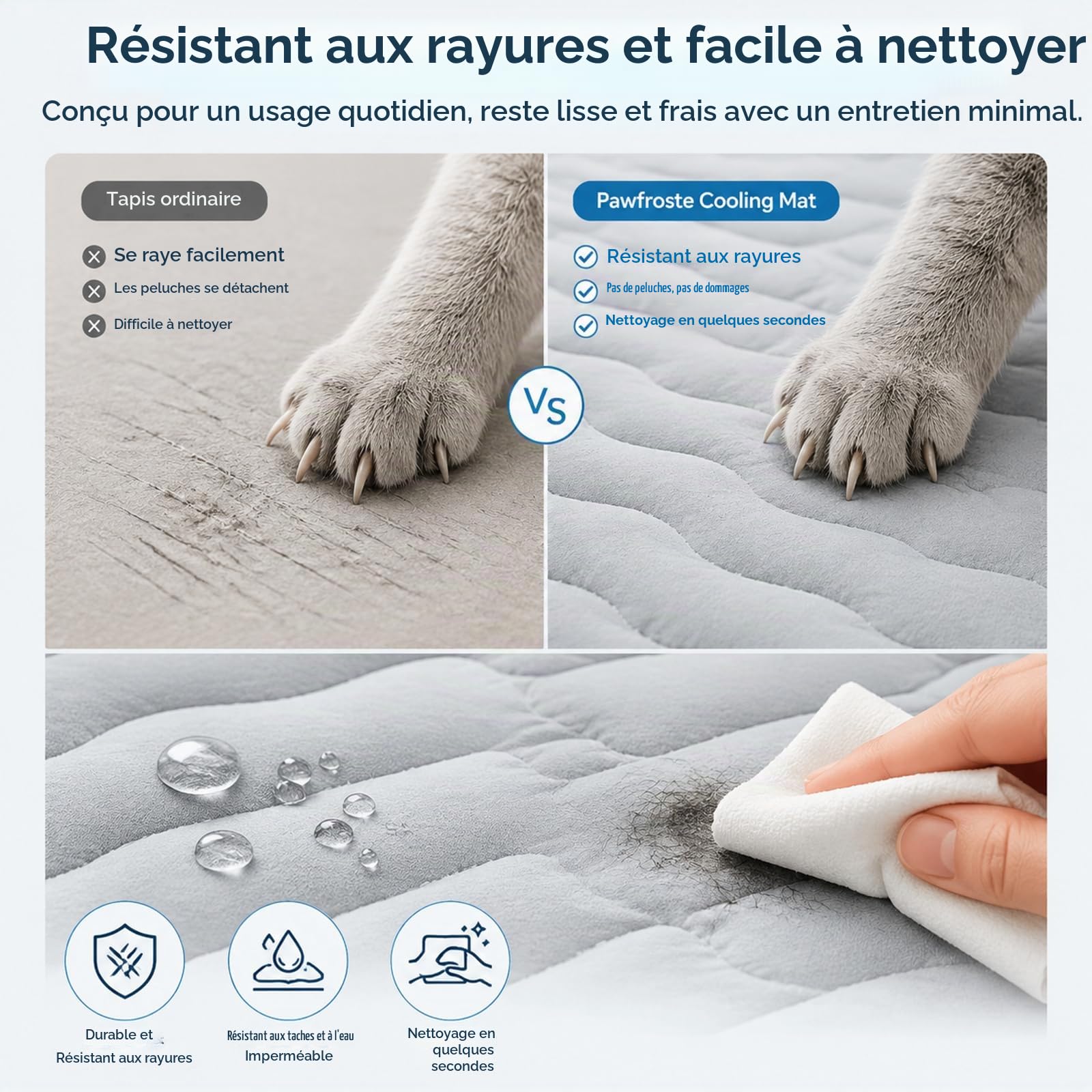 Pawfroste Tapis Rafraichissant Pour Chien – Refroidissement Rapide, Couverture Rafraîchissante Respirante, Tapis Lavable Pour Confort Estival, Idéal Pour Niche, Cage Voyages (Gris, M-91*58cm)
