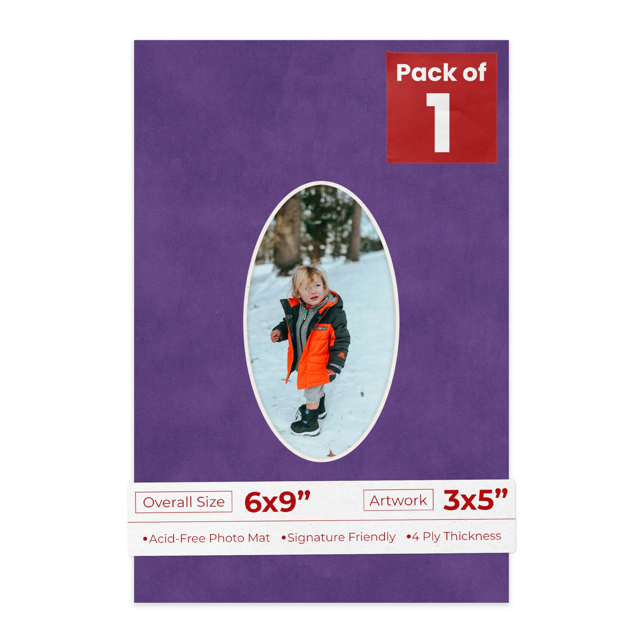 6x9 Mat Bevel Cut for 3x5 Photos - Precut Purple Crocus Suede Oval Shaped Photo Mat Board Opening - Acid Free Matte to Protect Your Pictures - Bevel Cut for Family Photos, Pack of 1 Matboard Show Kit-image-27
