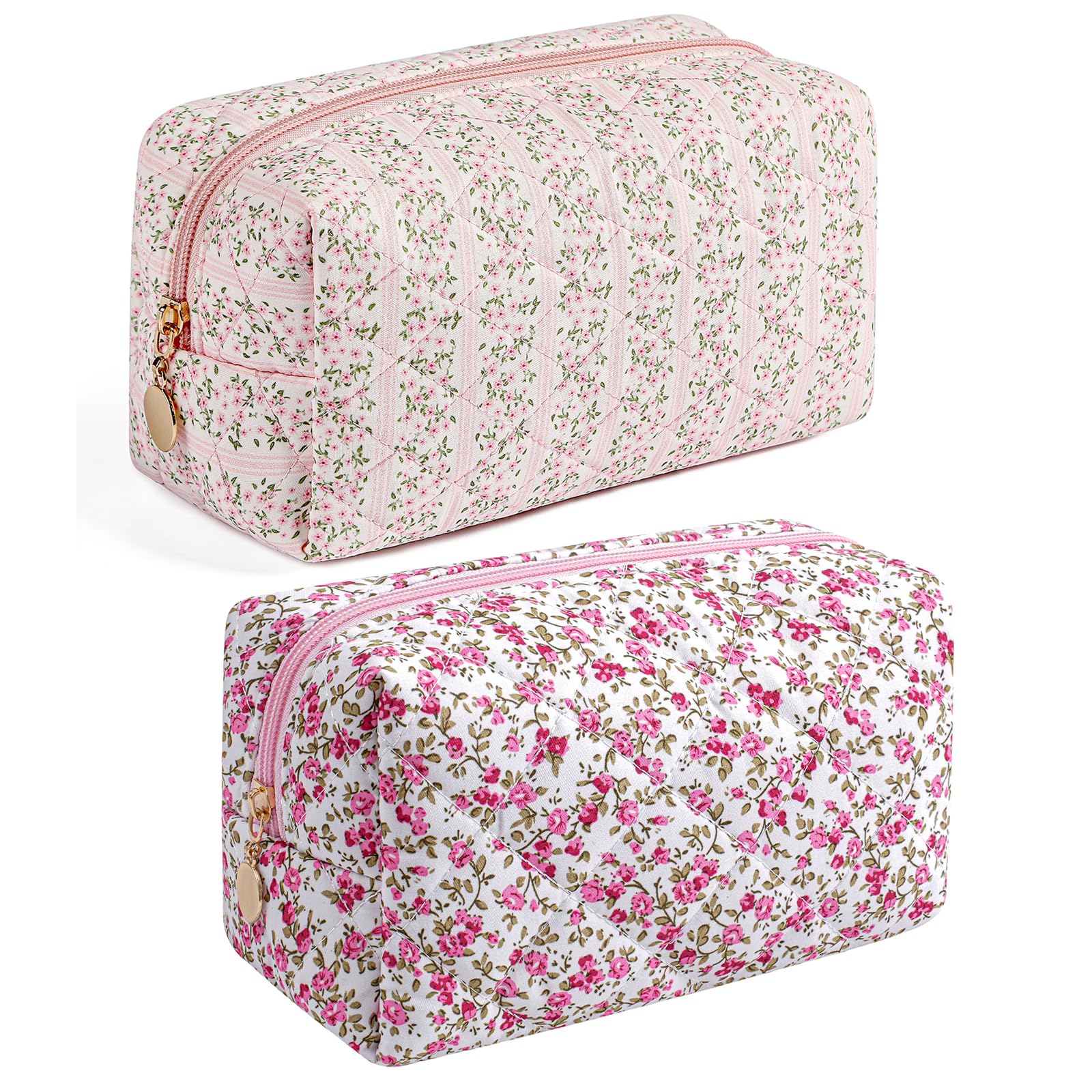 HHQQWZ Makeup Bag Travel Cosmetic Bag for Women Girls, Zipper Make Up Pouch, Floral Flowers Toiletry Organizer Makeup, Portable Storage Cosmetic