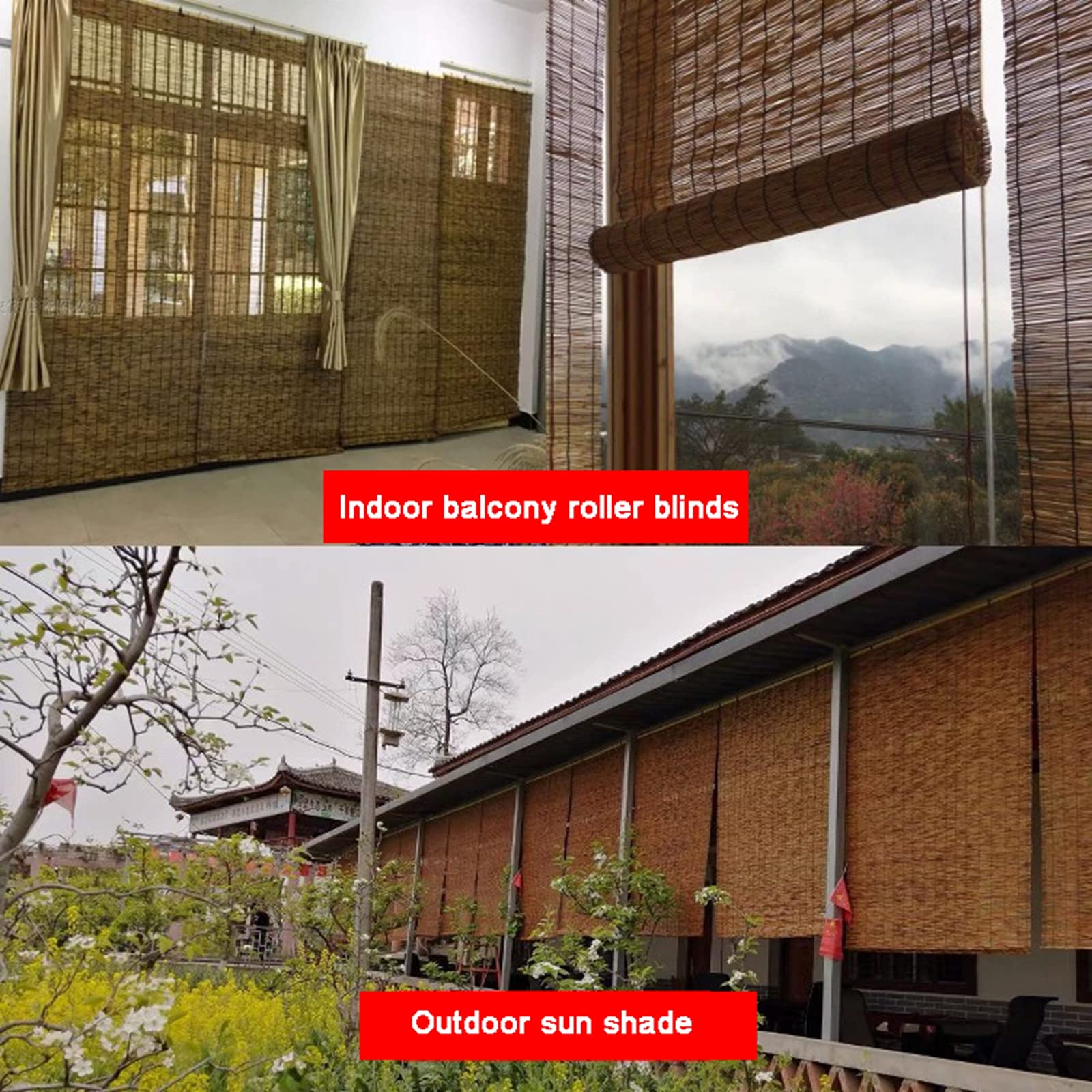 Roleta bambusowa w stylu retro, naturalne żaluzje trzcinowe, rolety bambusowe, do patio, żaluzje bambusowe, na zewnątrz, bambusowe rolety rzymskie do użytku na zewnątrz/do wewnątrz, żaluzje do podnoszenia, 90 x 140 cm
