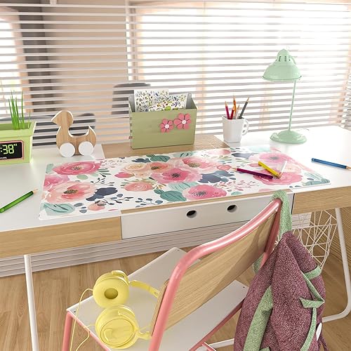 Miniatura 3 de Colorful Star Alfombrilla grande para mouse, diseño floral rosa para escritorio, para mujeres y niñas, de piel sintética, impermeable, protector de