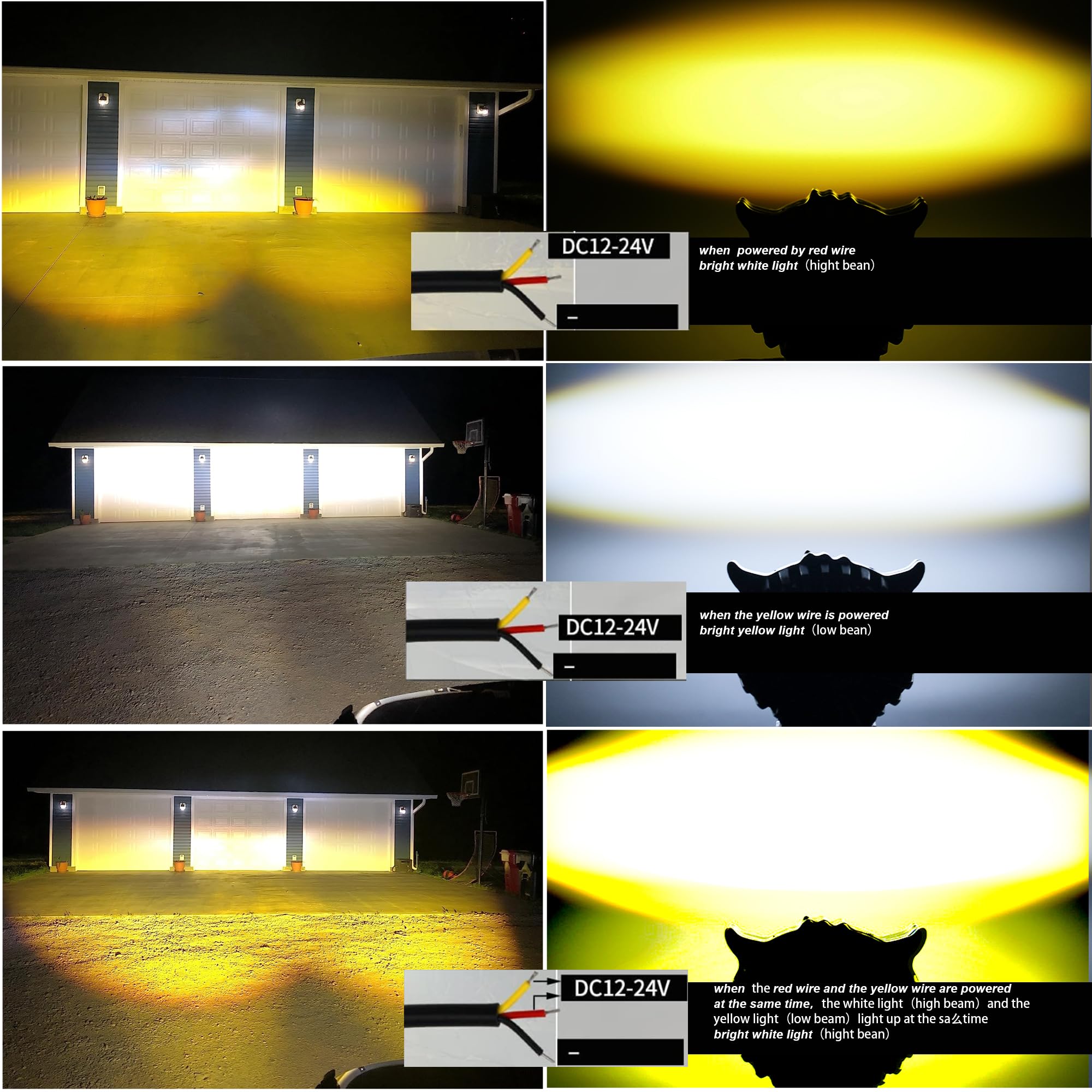 Nicoko Amber/White Color LED Motorcycle Driving Fog Lights 60w Offroad Driving Headlights Pod Lights Work Auxiliary Lights for Motorcycle Truck Car Pickup SUV ATV UTV (2 Pcs)