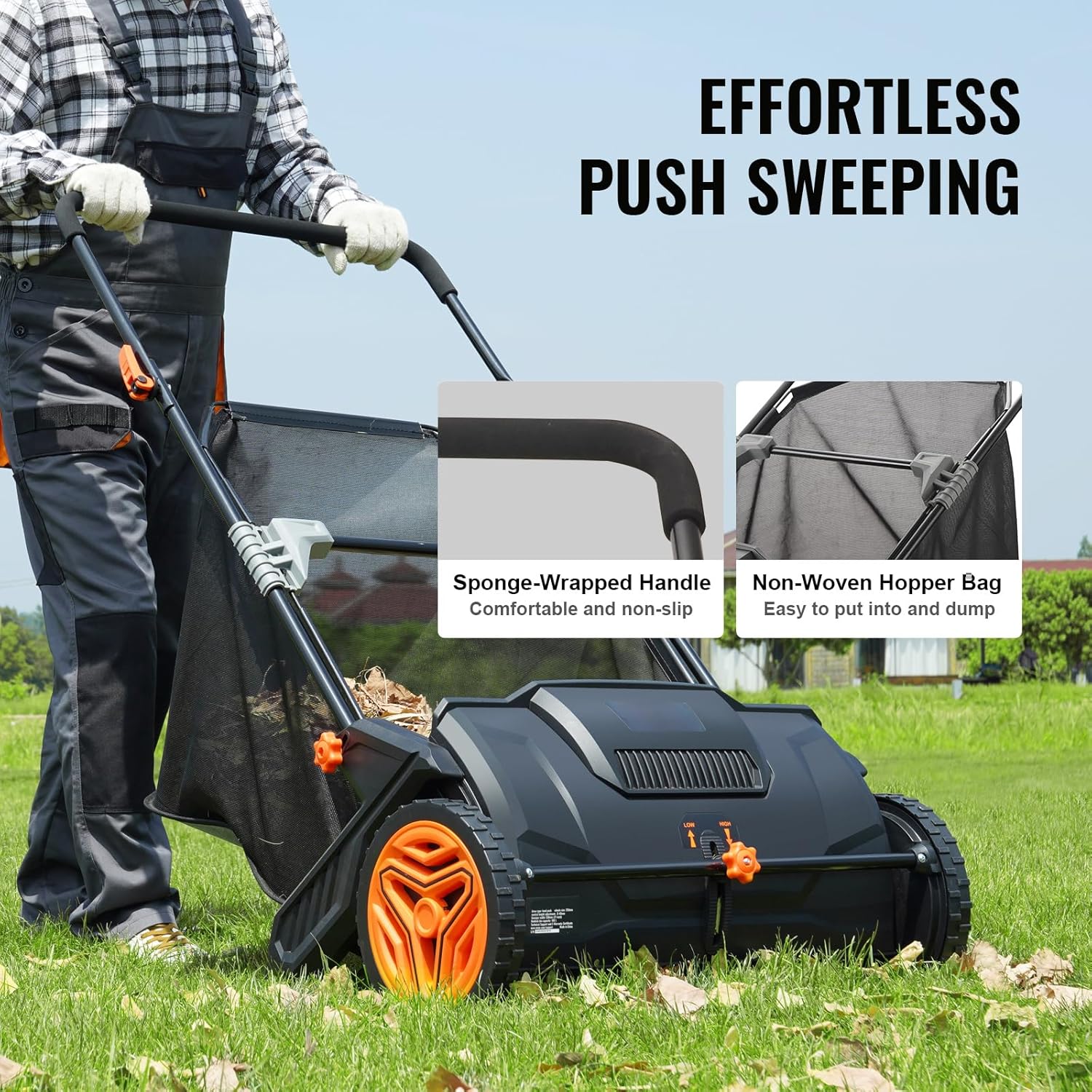 Happybuy Push Lawn Sweeper, 21inch Leaf & Grass Collector, Strong Plastic Wheels & Heavy Duty Thickened Steel for Durable Use, 3.5 cu. ft. Large Capacity Mesh Collection Hopper Bag, 2 Spinning Brushes
