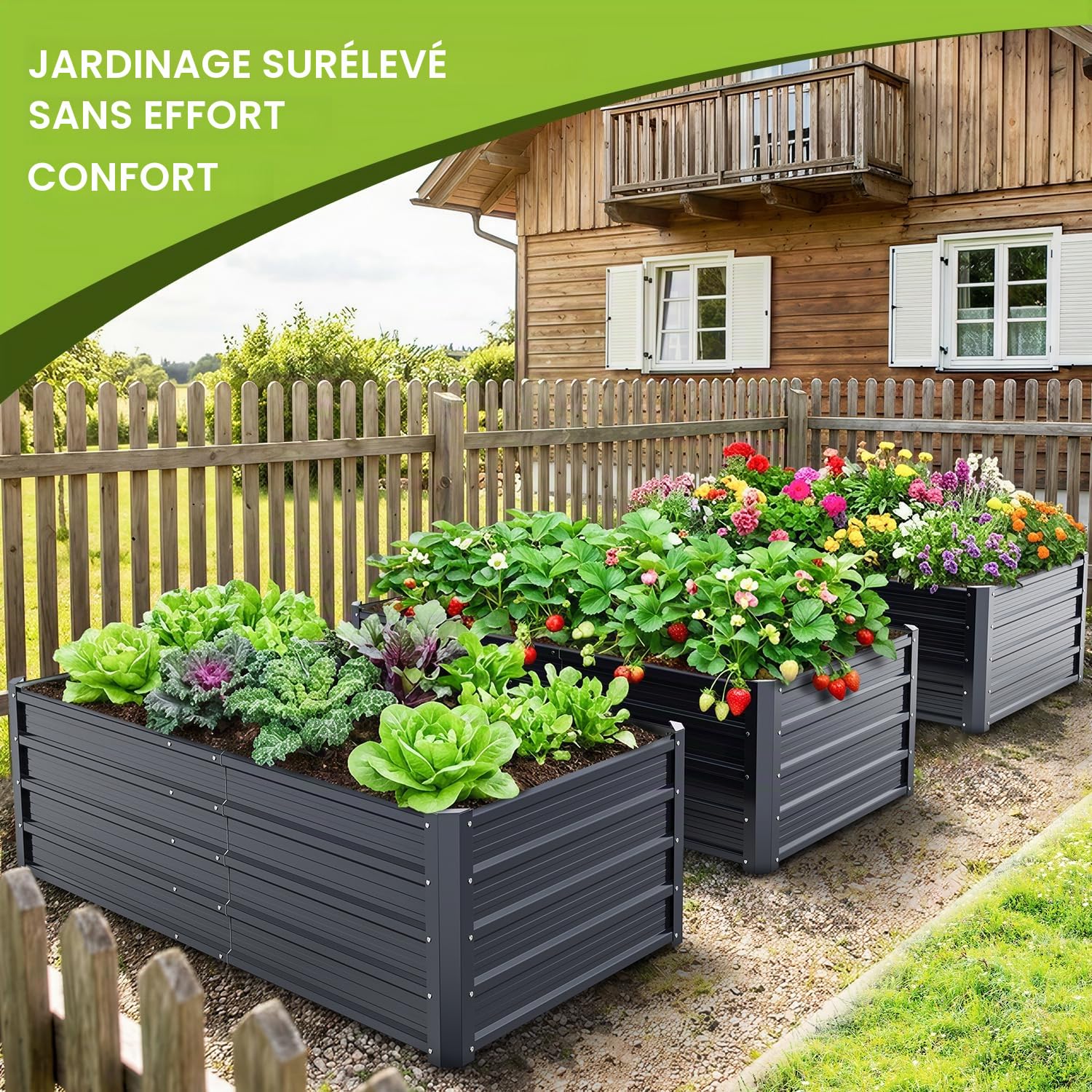 Ohuhu Jardinière surélevée en métal pour l'extérieur, 1,8 x 0,9 x 5,6 m, bac de plantation en acier galvanisé renforcé antirouille, 100 % non toxique, grande capacité de 7,5 m, pour cultiver des