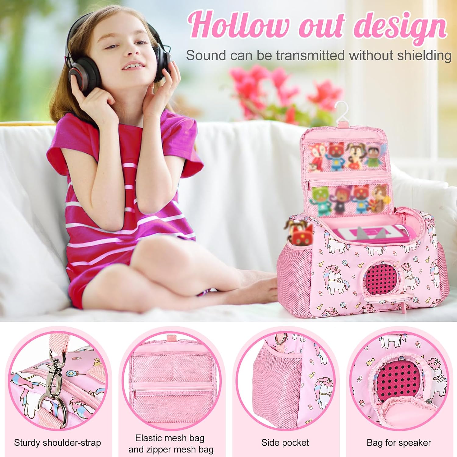 Carrying Case for Toniebox/Little Tikes Story Dream Machine Starter Set & Music Player Storage Carrier Bag Adjustable Strap Travel Storage Bag, Pink