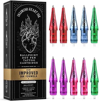 Inlumino Heart Ink Ballpoint Tattoo Cartridge - Original Multi Pack of 10