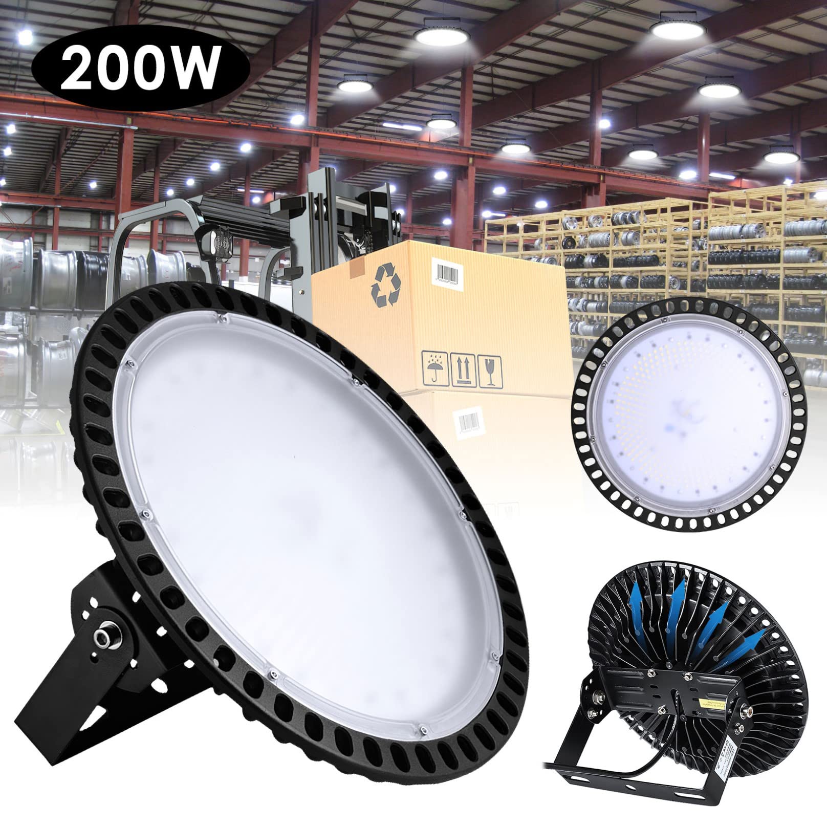 200W LED-UFO Industrial High Bay Light 6500K Cold White Workshop Lights Fixture 16000Lm 110V Commercial Bay Lamp for — view 2