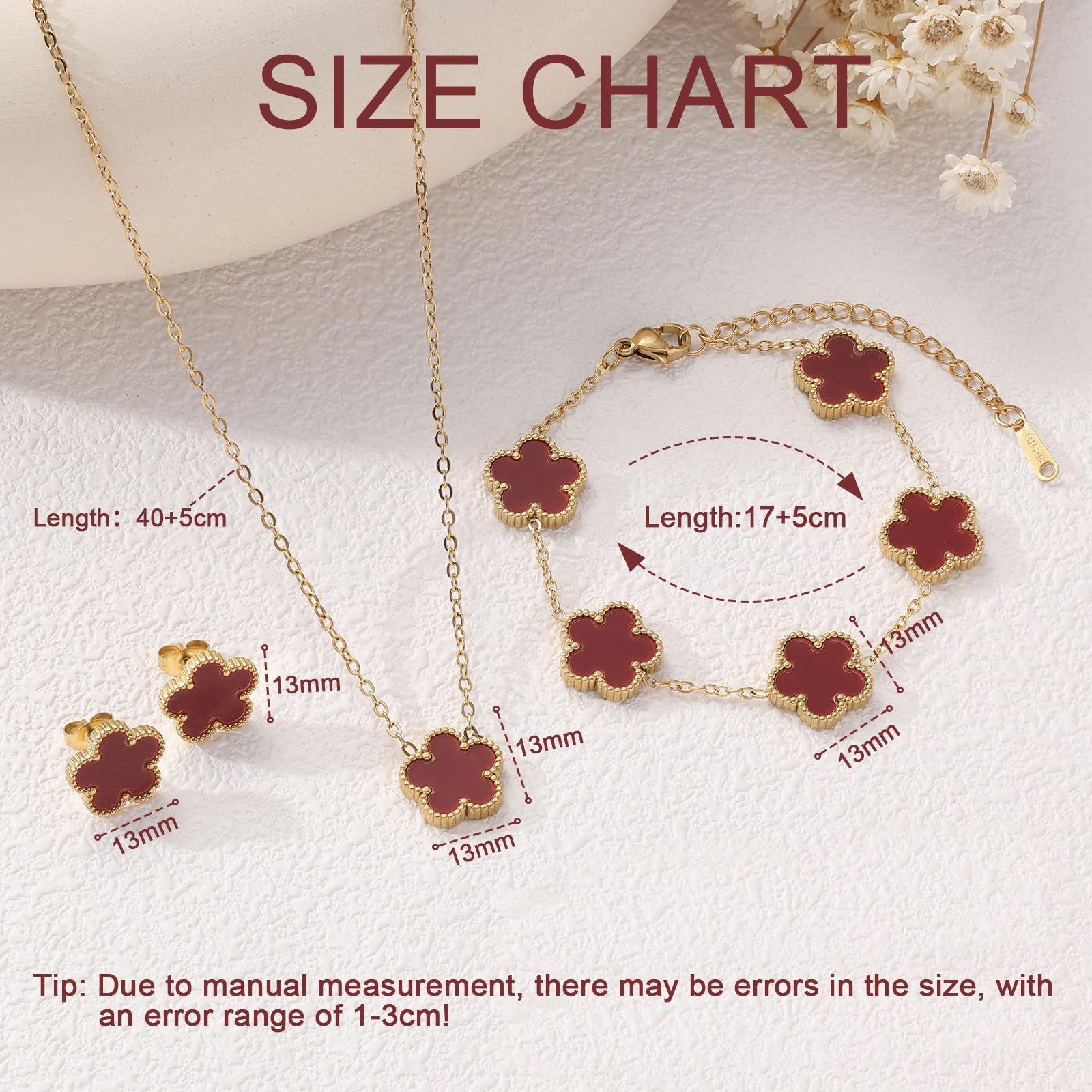 3 PCS Conjunto de Joyas para Mujer con Trébol de Cuatro Hojas, 18K Oro Plateado Acero Inoxidable Trébol de Cuatro Colgante Collar Pendientes Pulsera ,Collar de la Suerte Antialérgica para Mujer Niña