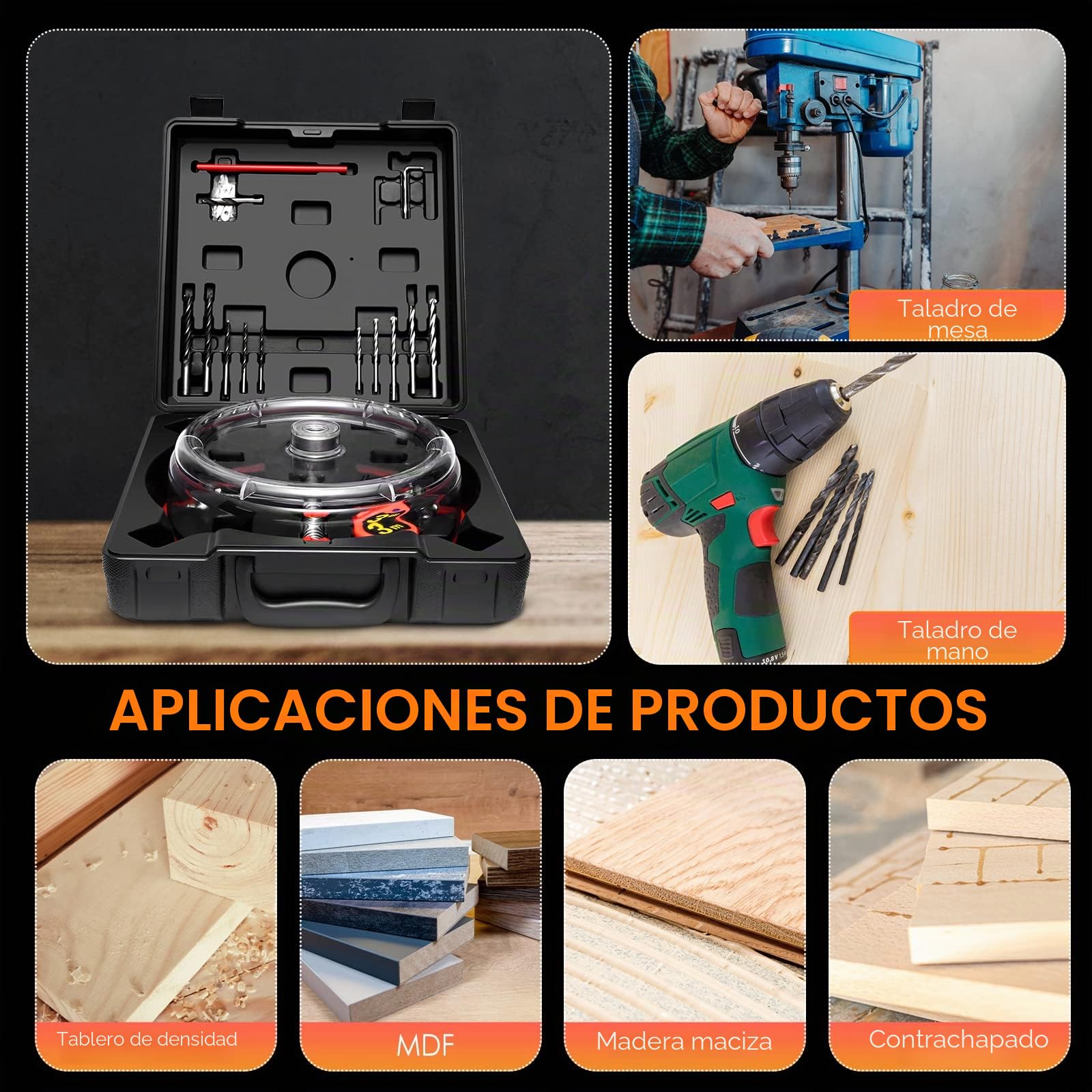 Profesional Cortadora eficiente de Agujeros para Sierra Circular Tamaño de Diámetro Ajustable (40-200 mm) para Orificios de Ventilación,Luces Empotradas en Techos,Paredes y Suelos