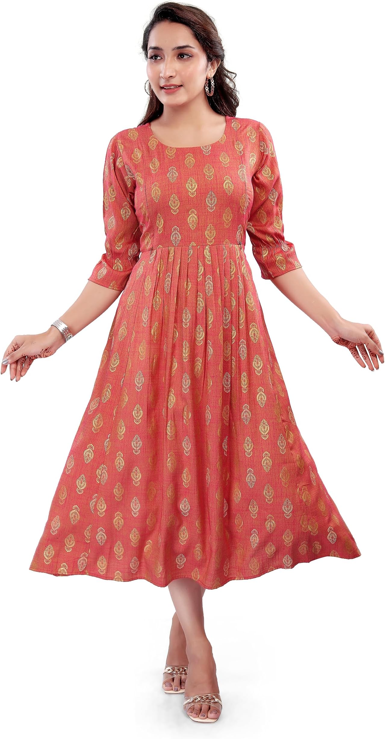 Women's Printed Flared Anarkali Maternity Dress, Feeding Kurti with Concealed Zip