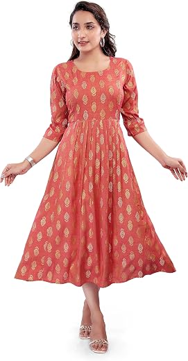 Mom&Bae Women’s Printed Flared Anarkali Maternity Dress, Feeding Kurti with Concealed Zip