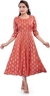 Mom&Bae Women's Printed Flared Anarkali Maternity Dress, Feeding Kurti with Concealed Zip Price In India