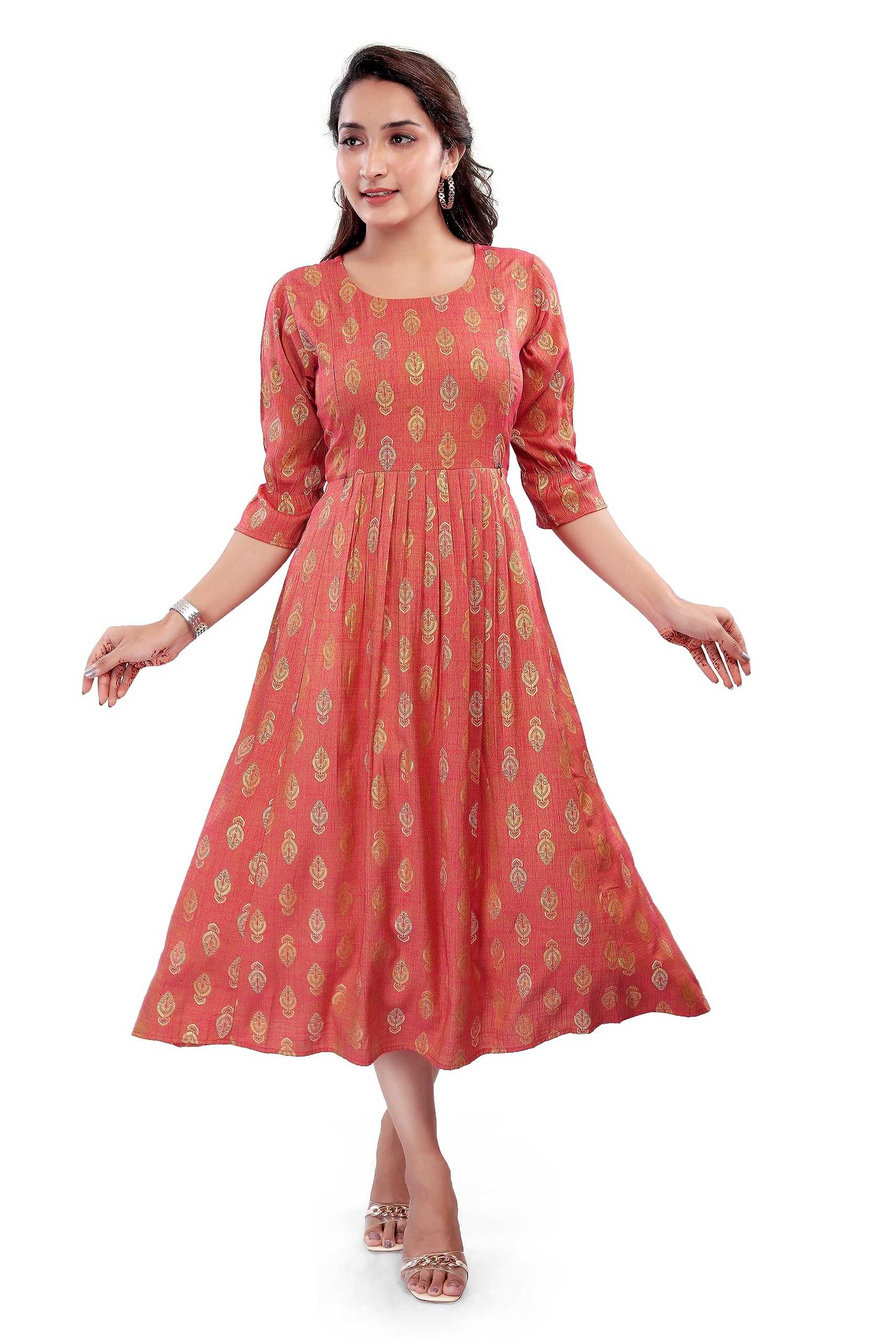 Women's Printed Flared Anarkali Maternity Dress, Feeding Kurti with Concealed Zip-image-15