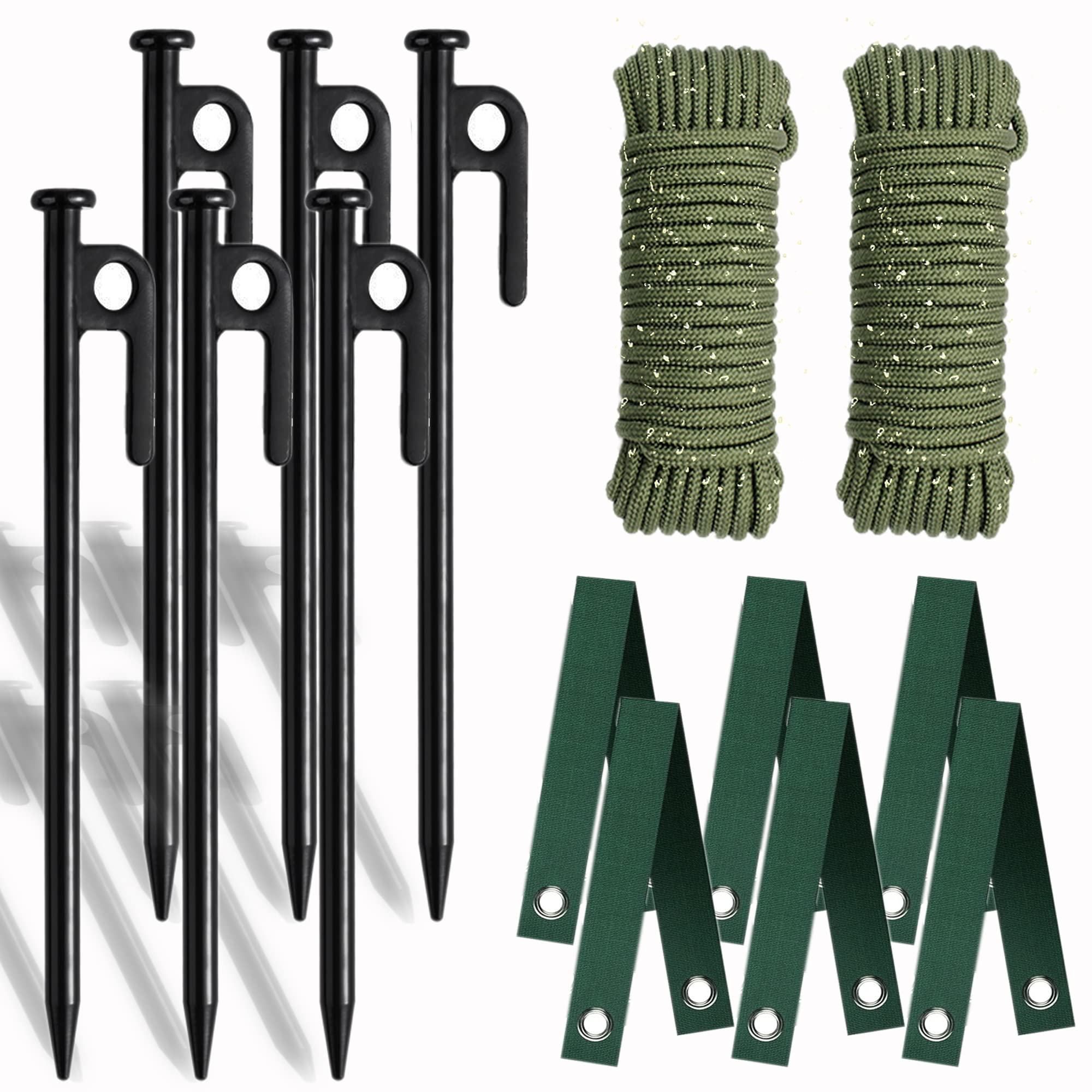 Tree Stakes Kits, Tree Stakes and Supports Kits for Hurricane Protection & Bad Weather, Include 6 PCS 11.8" Heavy Duty Steel Tree Stake, 6 PCS 15.8" Tree Straps and 100 FT Rope