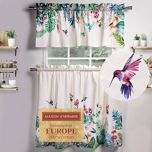 Maison d' Hermine Juego de cortinas de cocina para ventanas, juego de cortinas de cocina 100% algodón, cenefas para el hogar 2 niveles (28 x 36