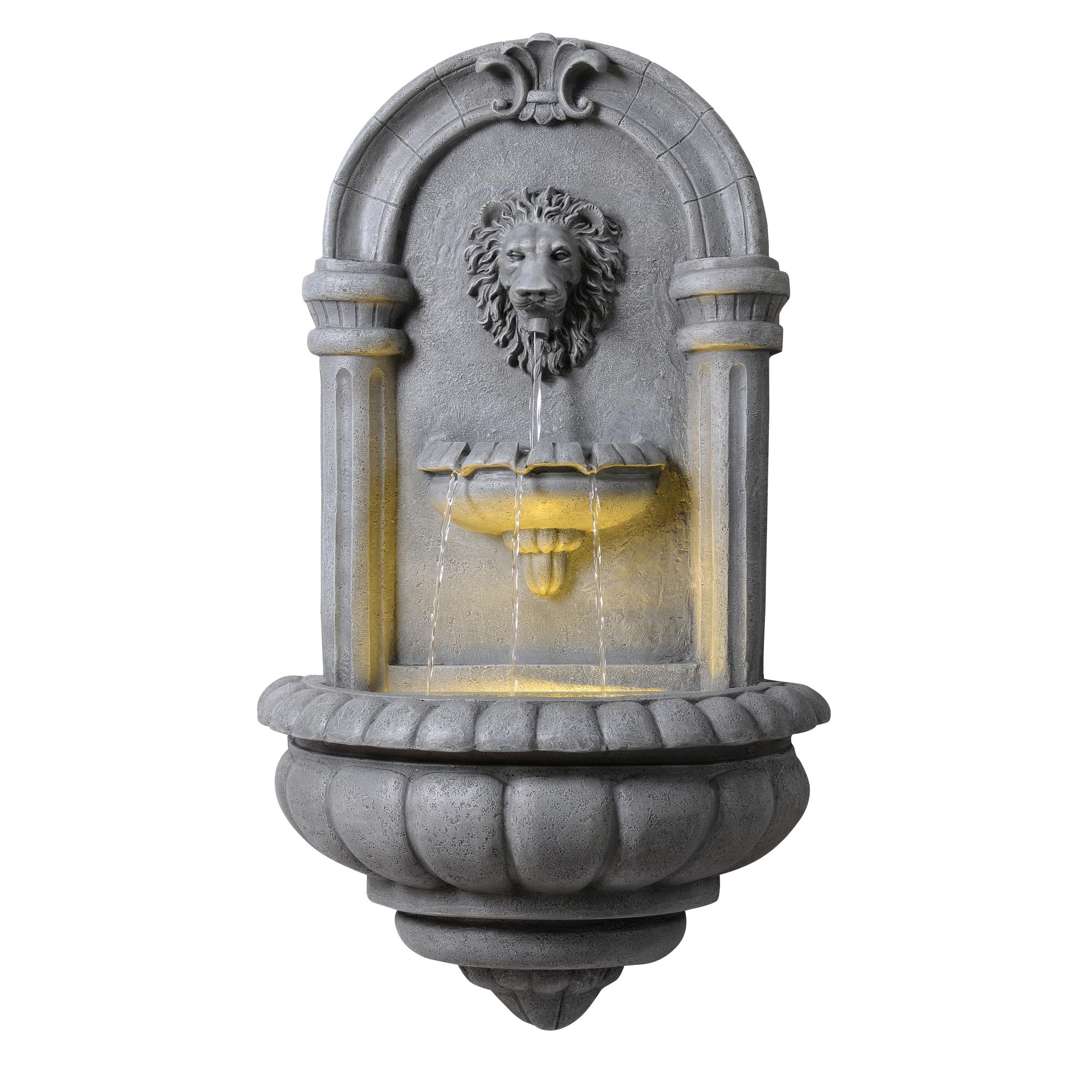 Teamson Home Fontaine Murale tête de Lion 81 cm Effet Pierre, éclairage LED intégré et Design Classique, Pierre Naturelle