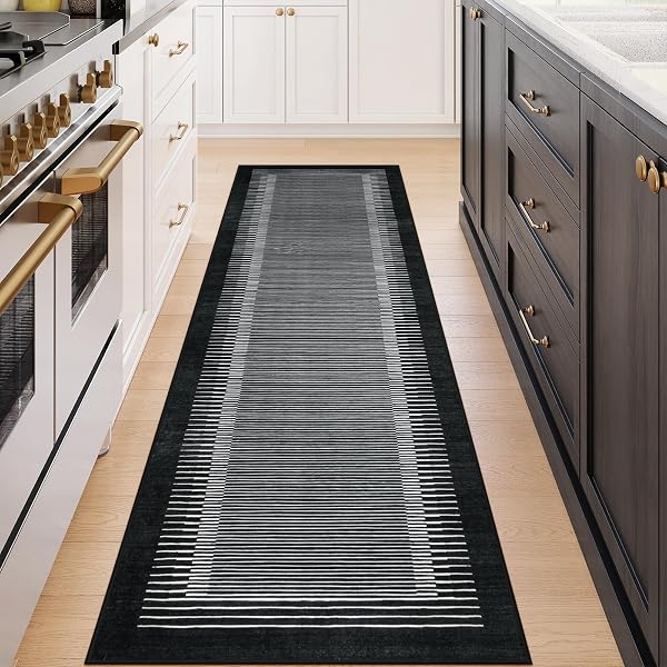 Wonnitar Washable Minimalist Striped Rug Ultra-Thin Soft Non Slip Bohemian Minimalistic Carpet