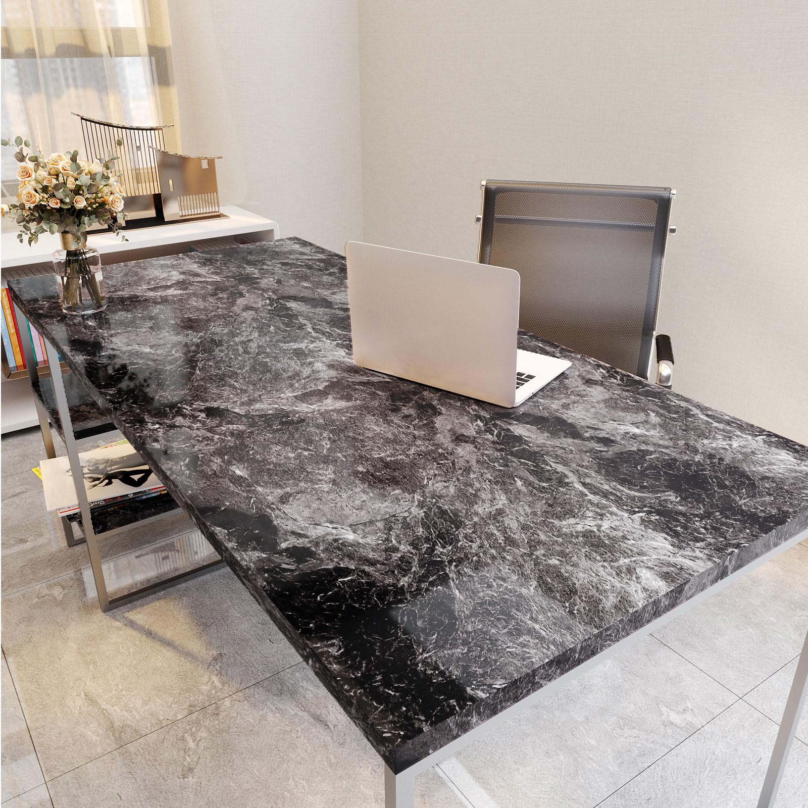 Yenhome Grande Pellicola Mobili Adesiva Marmo Marrone Nero 60x1000cm Carta Adesiva in Vinile per Piano di Lavoro Rotolo Adesivo per Mobili Effetto Marmo Marrone Impermeabile Cucina Salotto