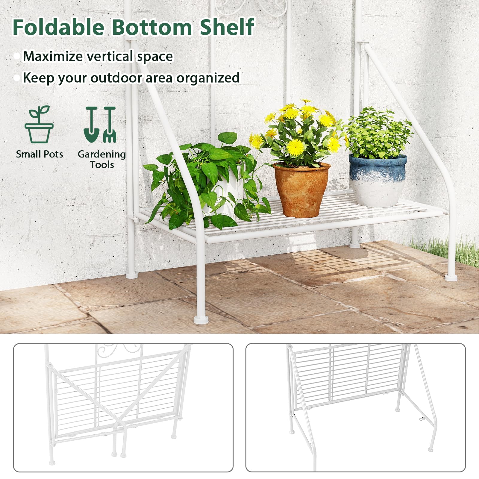 HOMASIS Enrejado para trepadoras con estante extraíble, panel de rejilla de exterior para valla de metal, enrejado decorativo para plantas trepadoras, 50 x 189,5 cm (1, blanco)