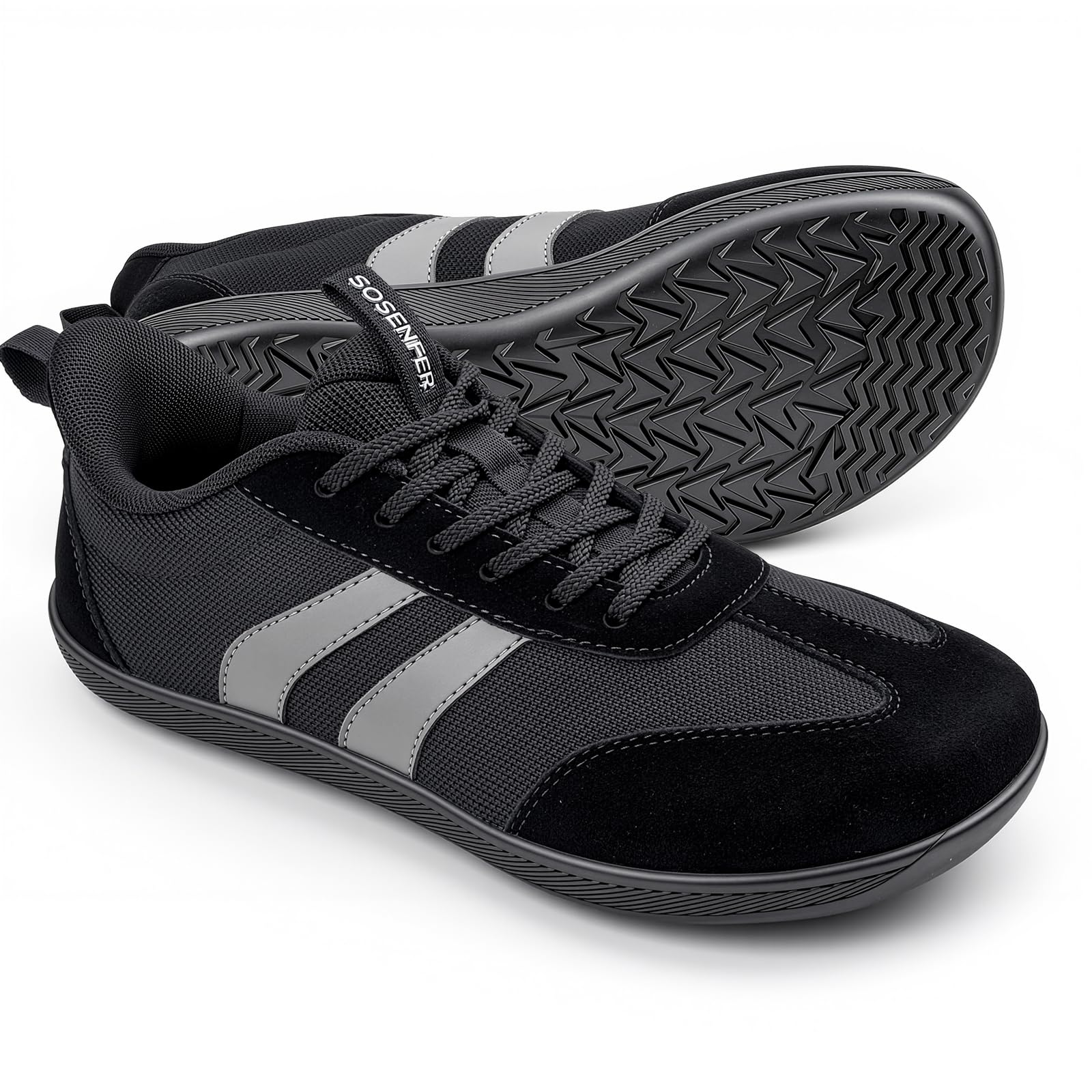 Sosenfer Barfußschuhe Herren Damen - Minimalistische Fitnessschuhe für Gym & Training - Weite Zehenbox - Wildleder & Mesh Atmungsaktiv - rutschfeste Hallenschuhe Slip On-HEISE-HD-42