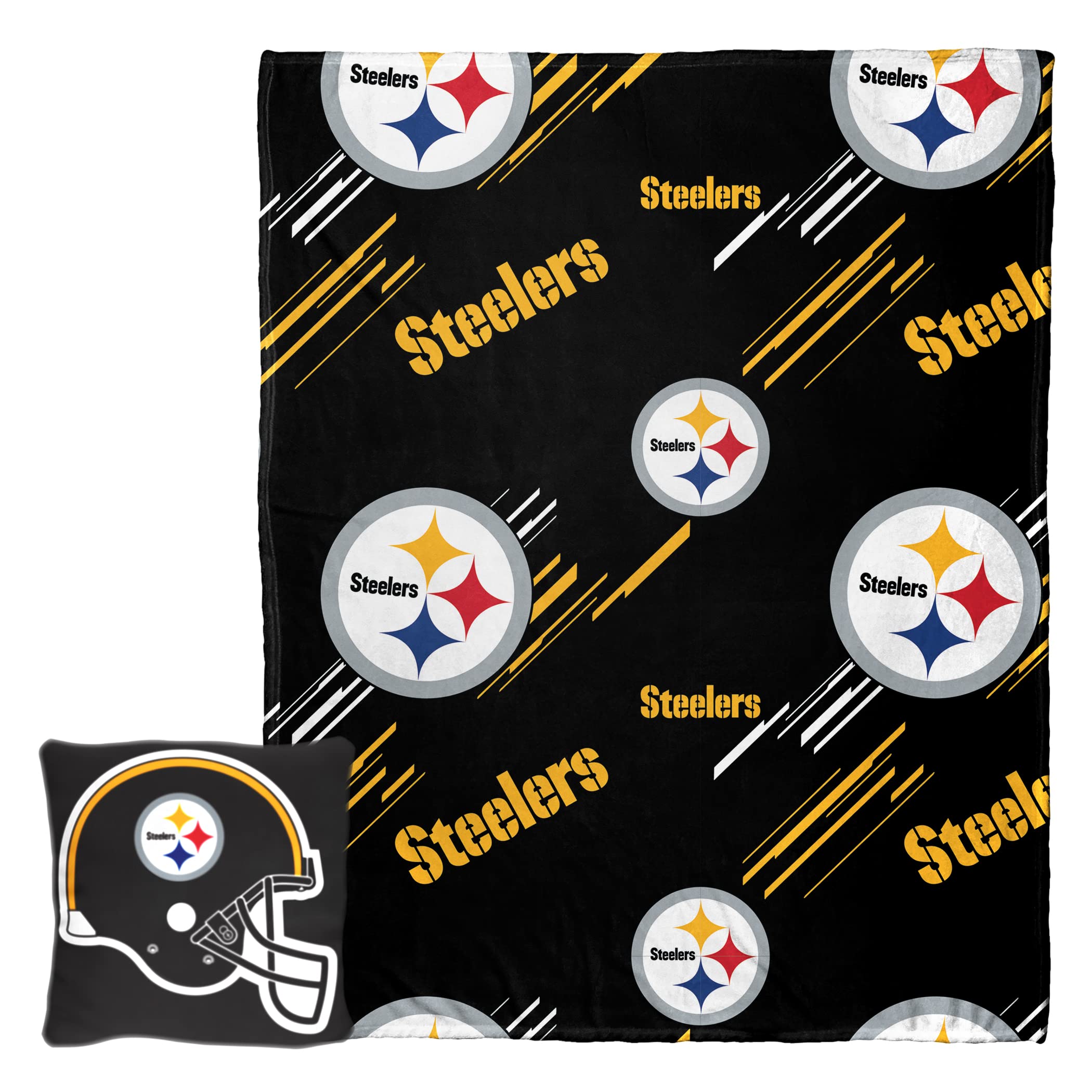 NORTHWEST NFL Pillow 14X14 and Throw Blanket 40X50 Set with Back Pocket, Pittsburgh Steelers