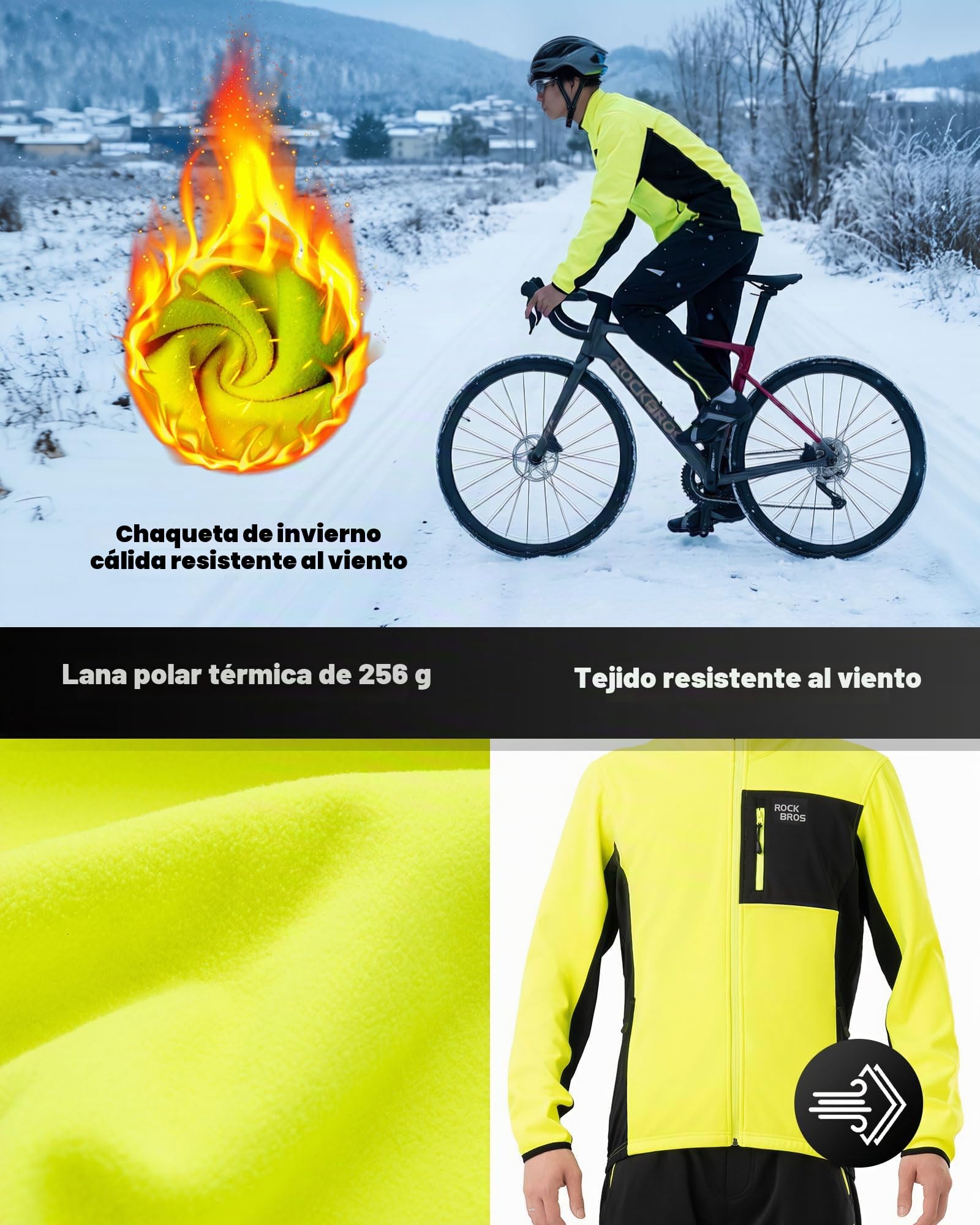 ROCKBROS Chaqueta y Pantalón Ciclismo Invierno para Hombre Térmico a Prueba de Viento, Traje de Ciclismo Polar Transpirable para MTB Deportes Exteriores