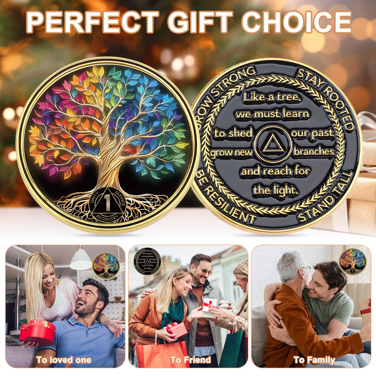 Landical 30 unidades de un año de sobriedad de árbol de monedas AA Chip Medallón AA Tokens Alcohólicos Anónimos Medallón Regalos para tu propio ser verdadero